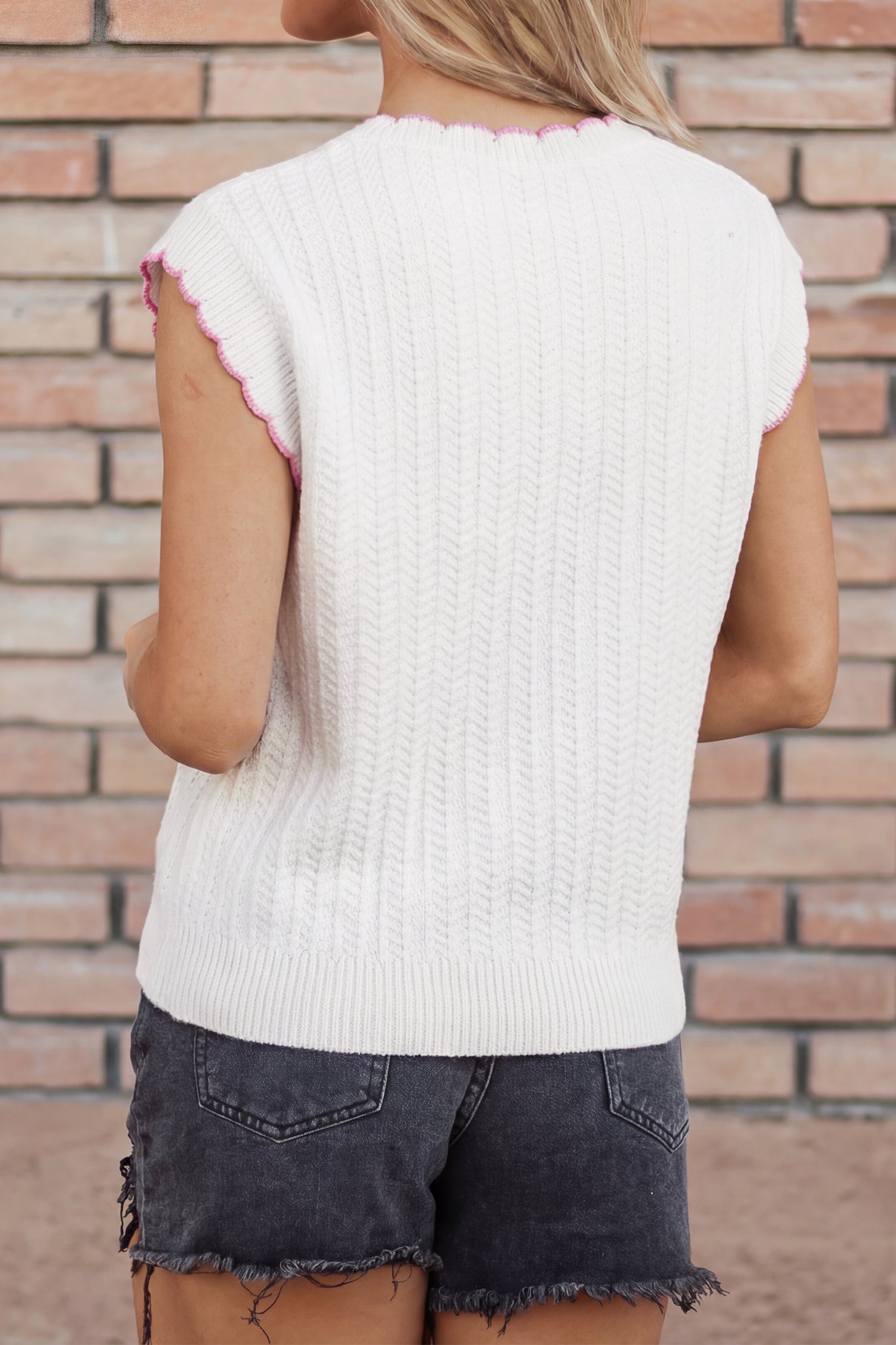 White Lets Play Rugby Pattern Textured Knit Casual Shift Sweater Vest