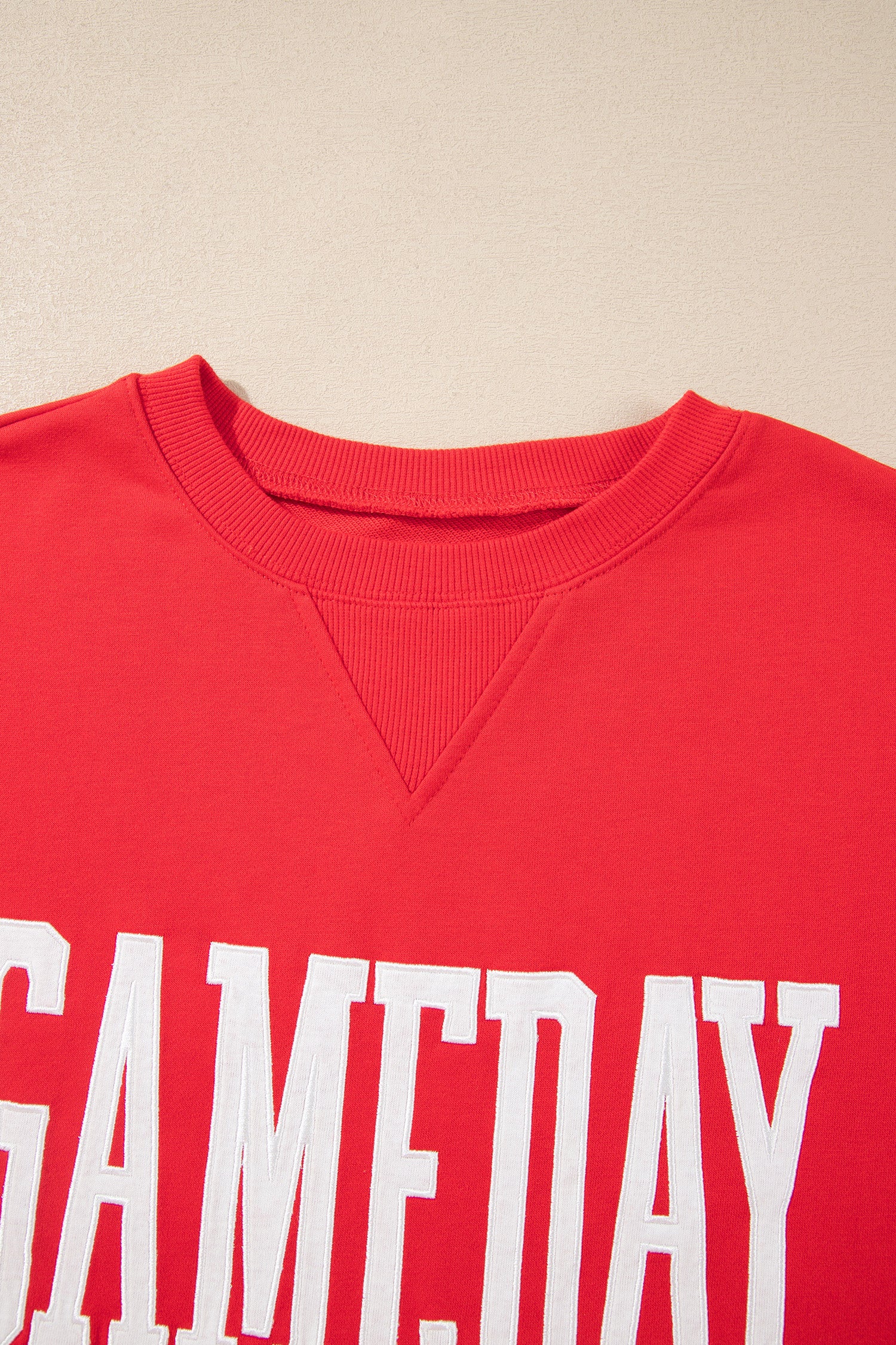 Fiery Red GAMEDAY Embroidered Patch Pattern Casual Shift Sweatshirt