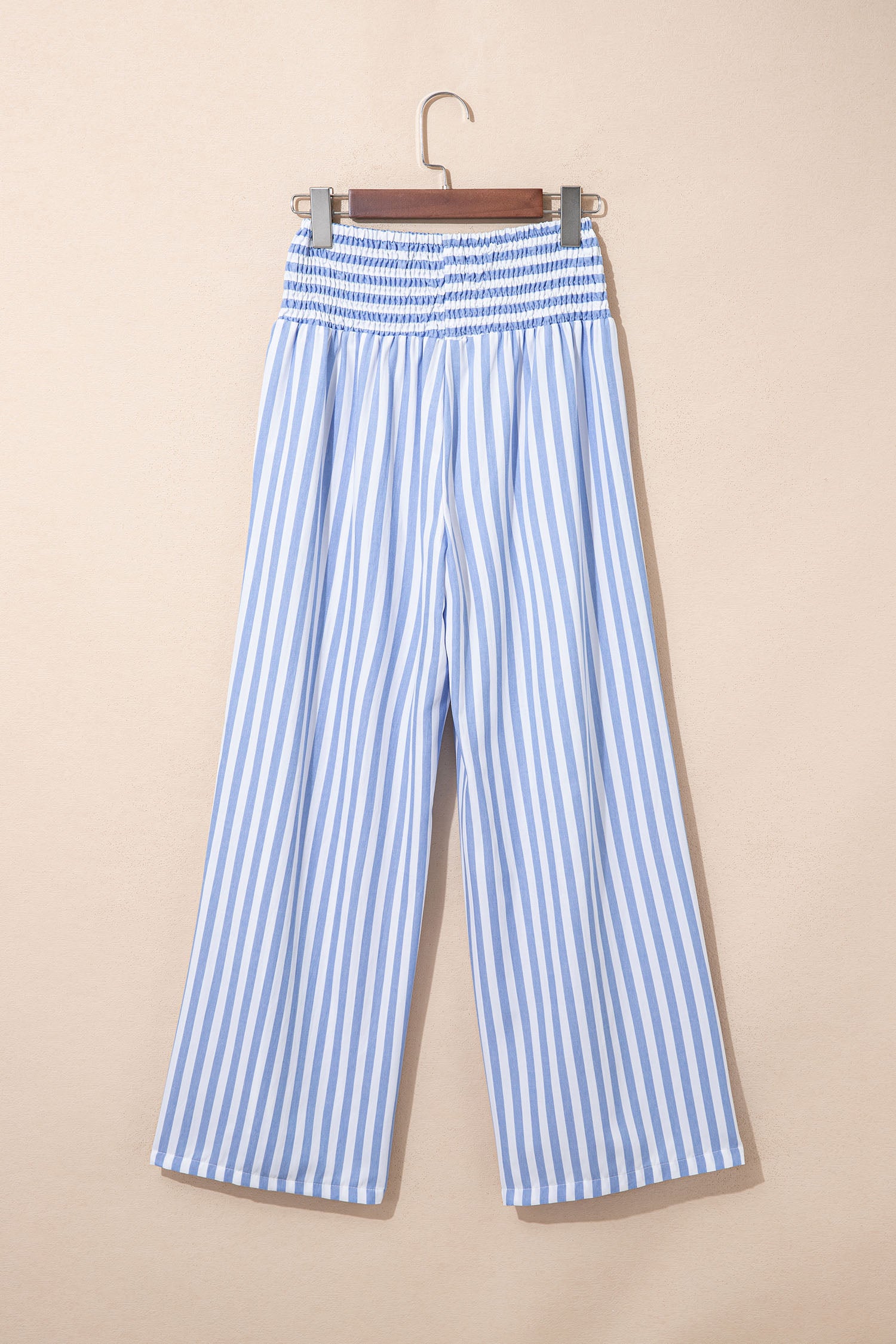 Black Stripe Shirred High Waist Loose Summer Pants