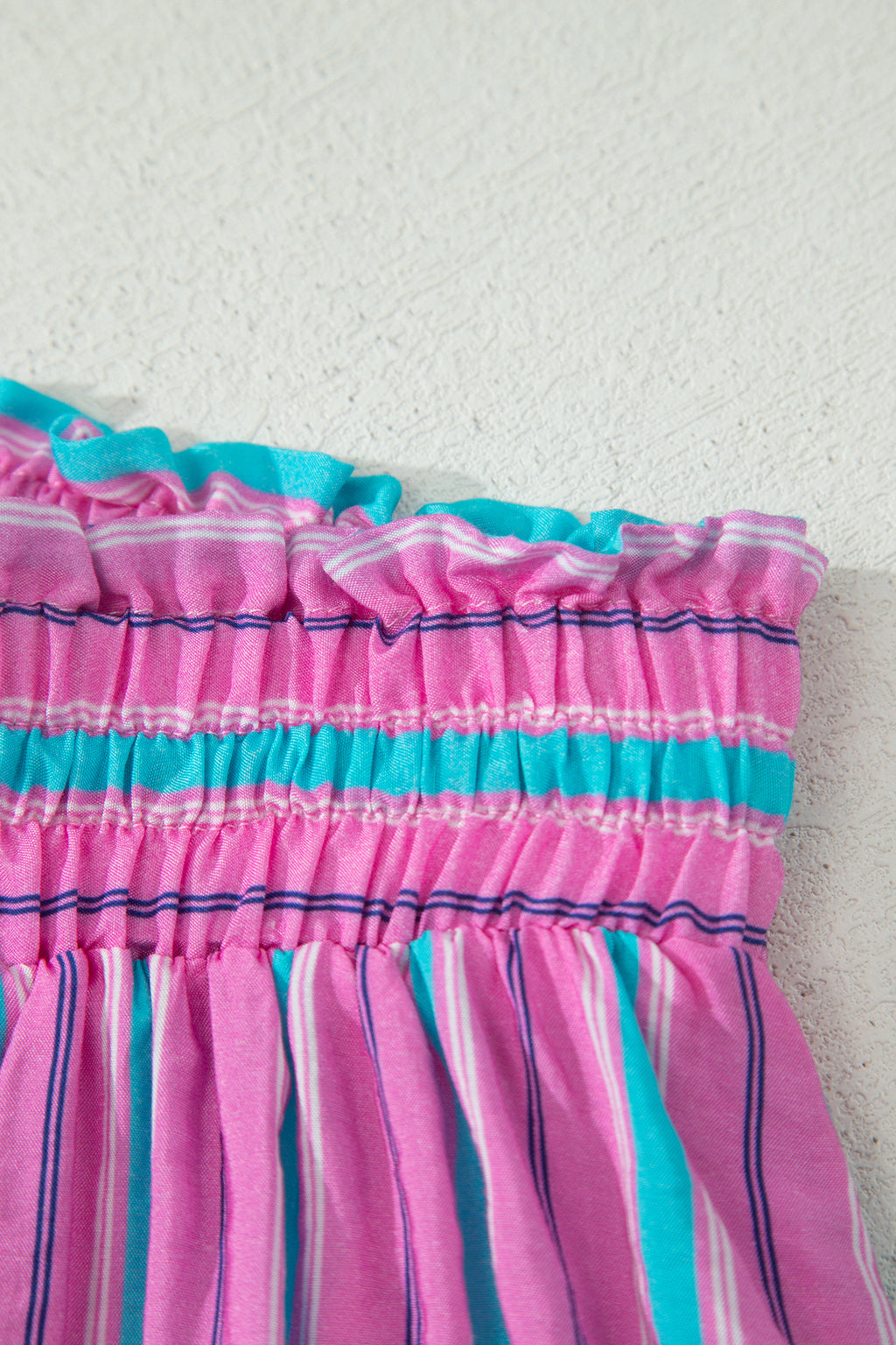 Pink Stripe Dolman Short Sleeve Blouse Drawstring Elastic Waist Loose Short Set