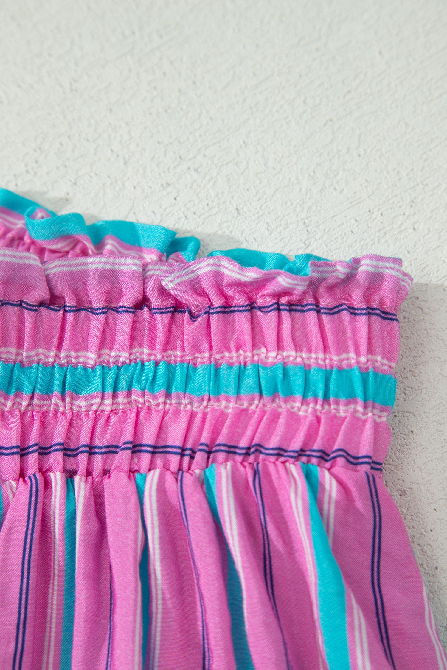 Pink Stripe Dolman Short Sleeve Blouse Drawstring Elastic Waist Loose Short Set