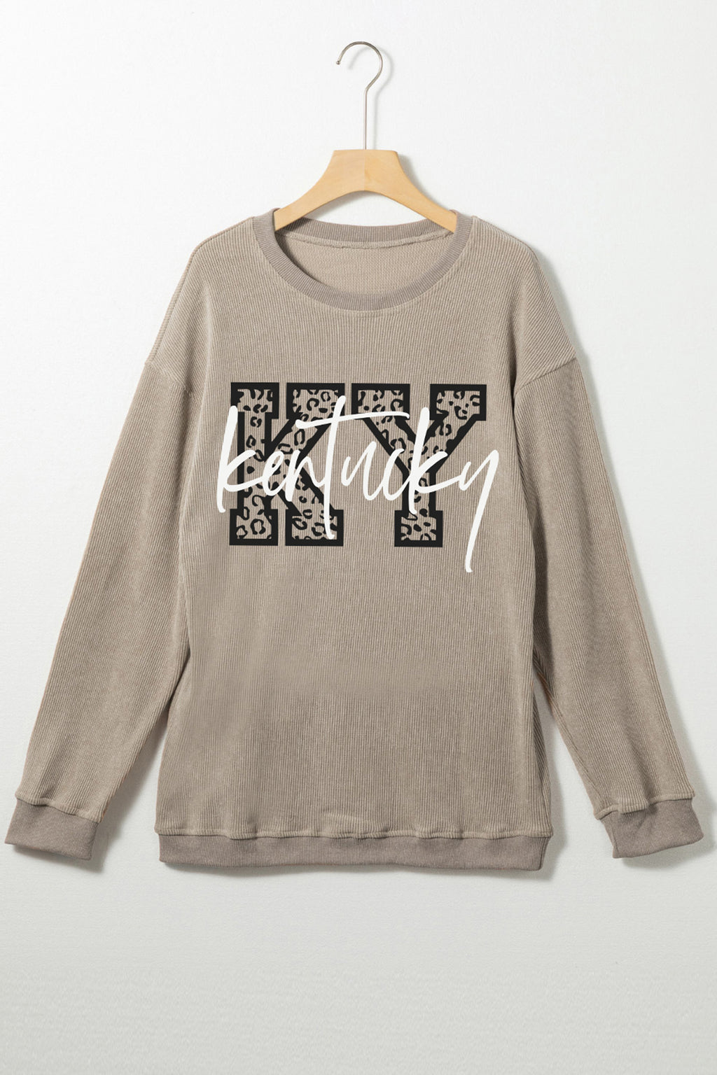 Kentucky KY Leopard Lettering Ribbed Baggy Sweatshirt