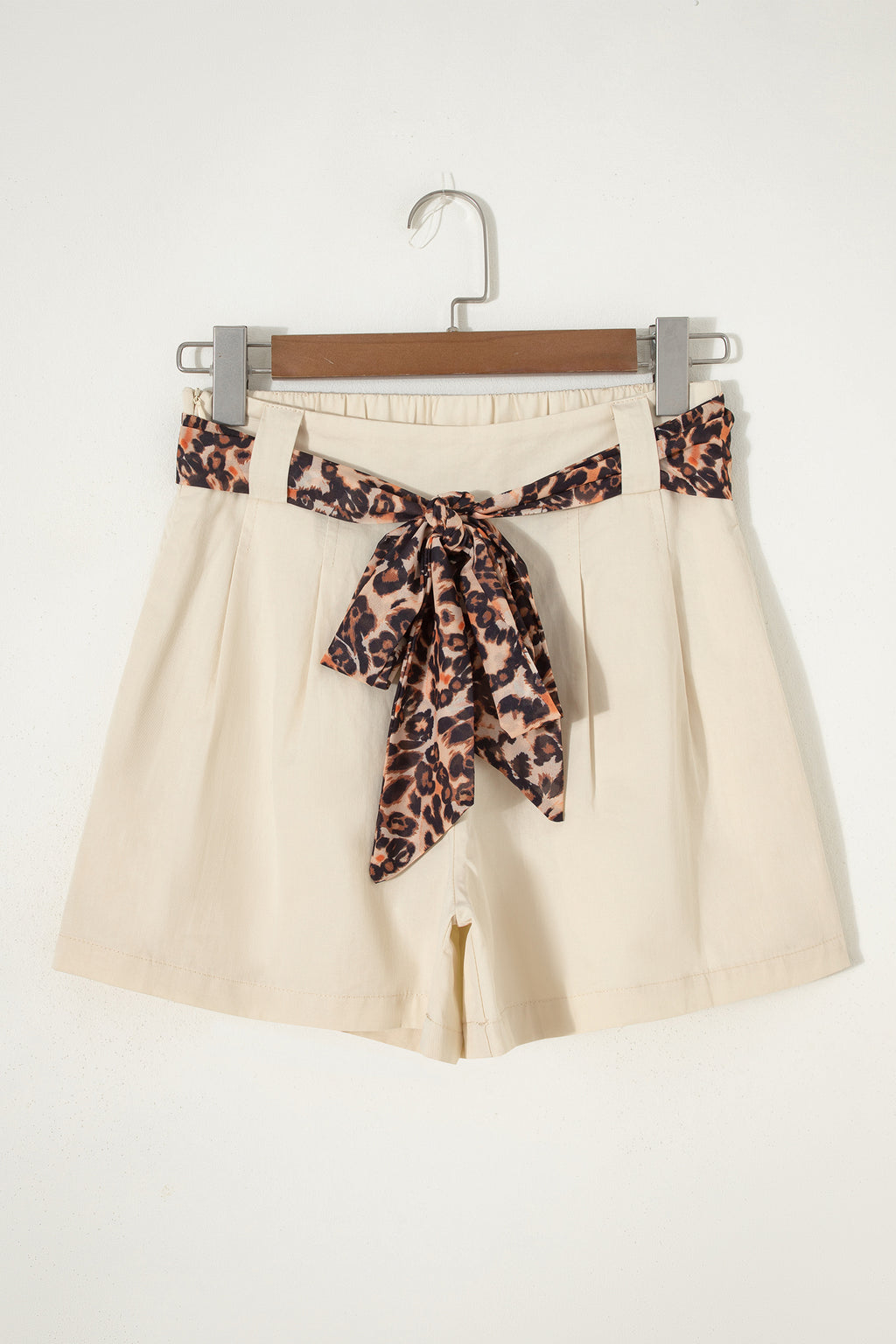 Bright Pink Leopard Contrast Sash Belt Pleated Wide Leg Shorts