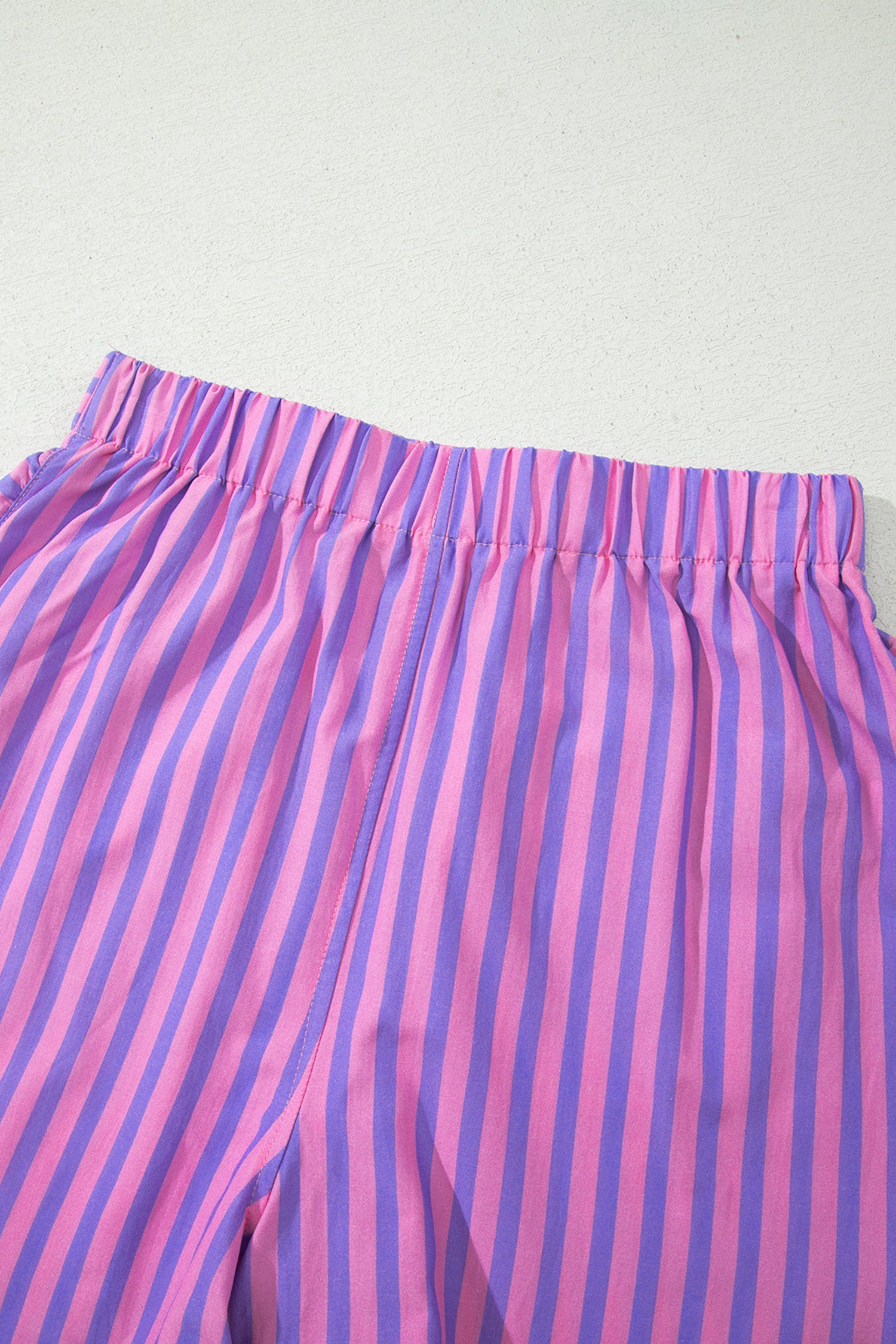 Sky Blue Stripe Elastic Waist Ruffle Trim Casual Shorts