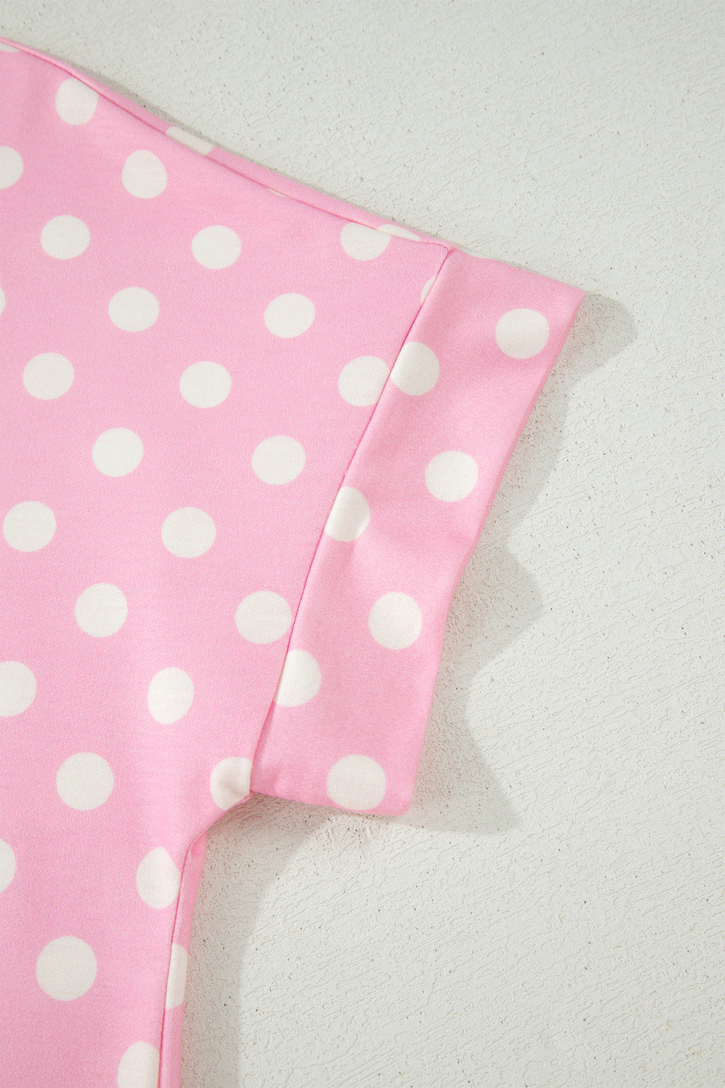 Green Polka Dot Print Color Block Trim Mock Neck Short Set