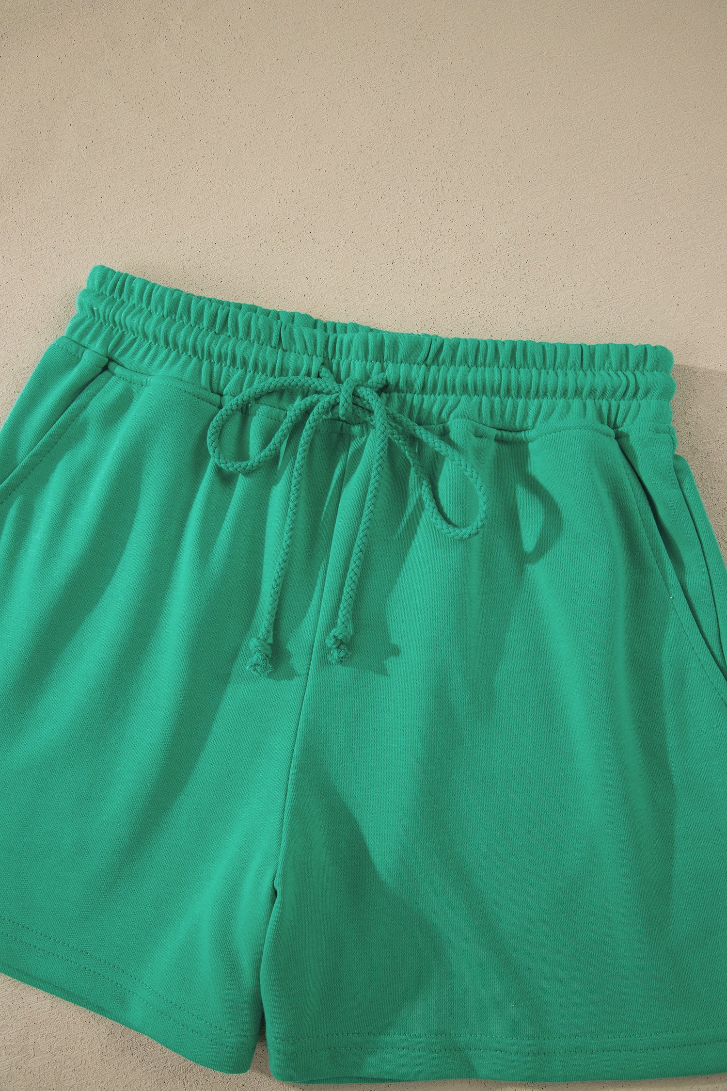 Mist Blue Solid Color Loose Tee Drawstring Shorts 2pcs Outfit