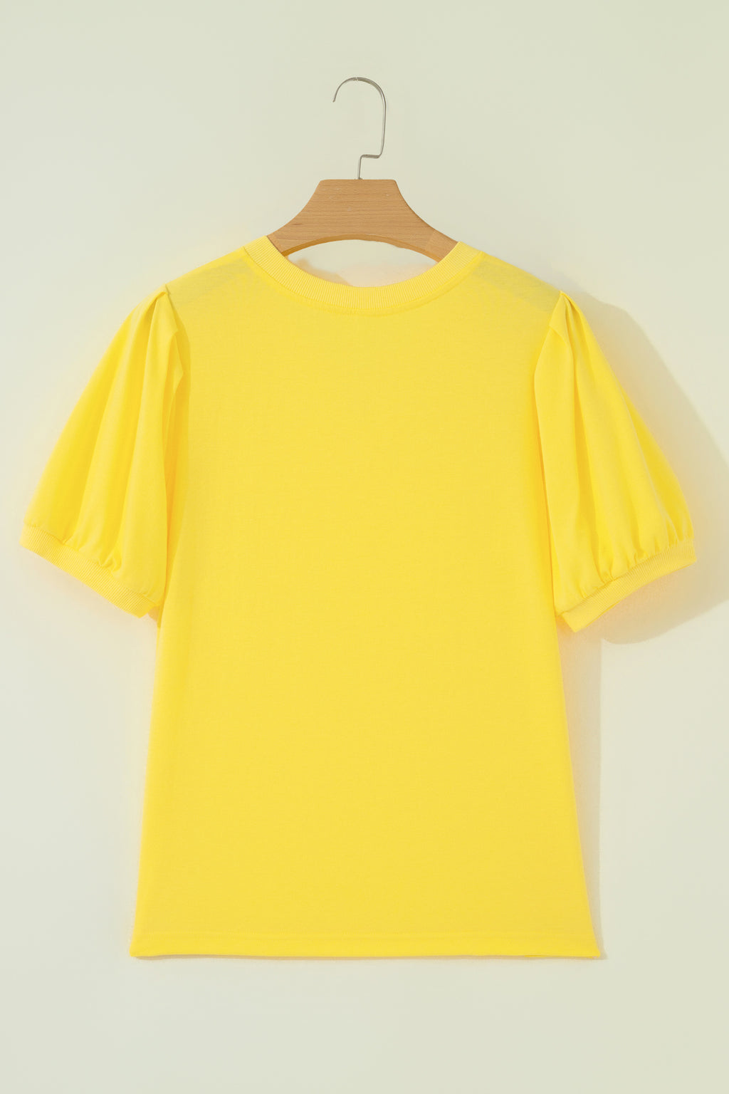 Yellow Solid Color V Neck Short Puff Sleeve Blouse
