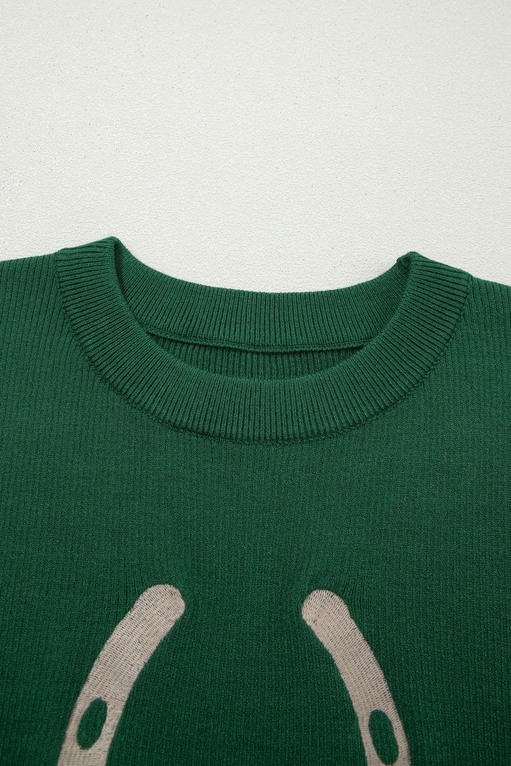 Blackish Green Horseshoe Graphic Western Short Sleeve Sweater
