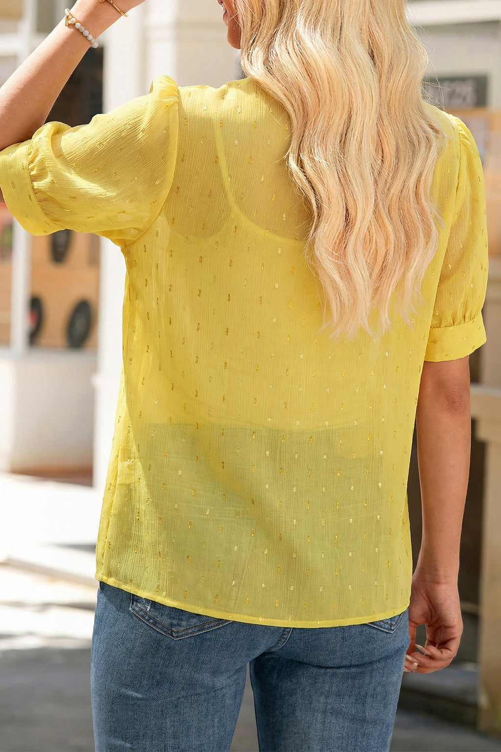 Beige Metallic Jacquard Short Sleeve Shirt