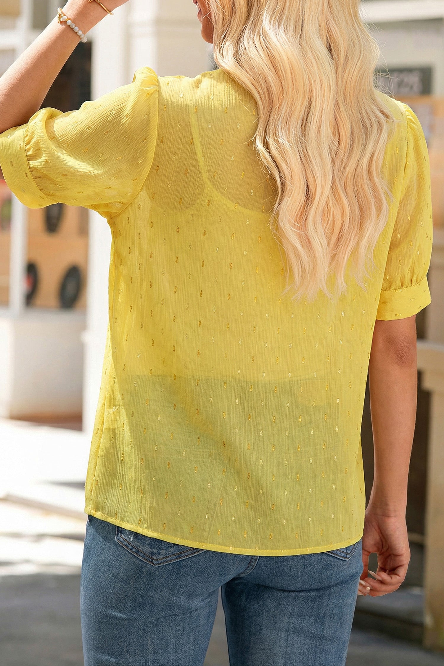 Beige Metallic Jacquard Short Sleeve Shirt