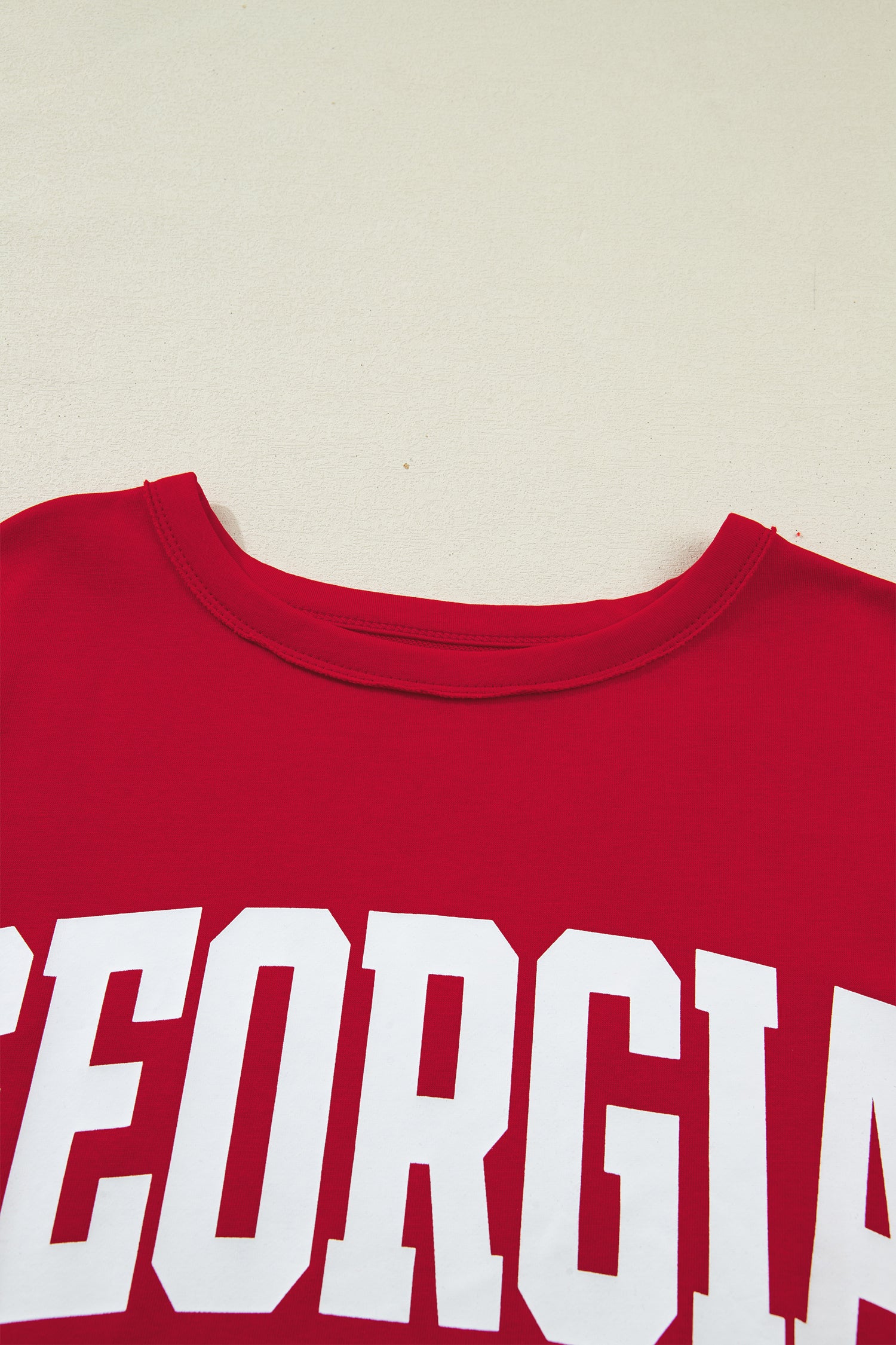 Red GEORGIA Letter Printed  Seam Drop Shoulder Loose Tee
