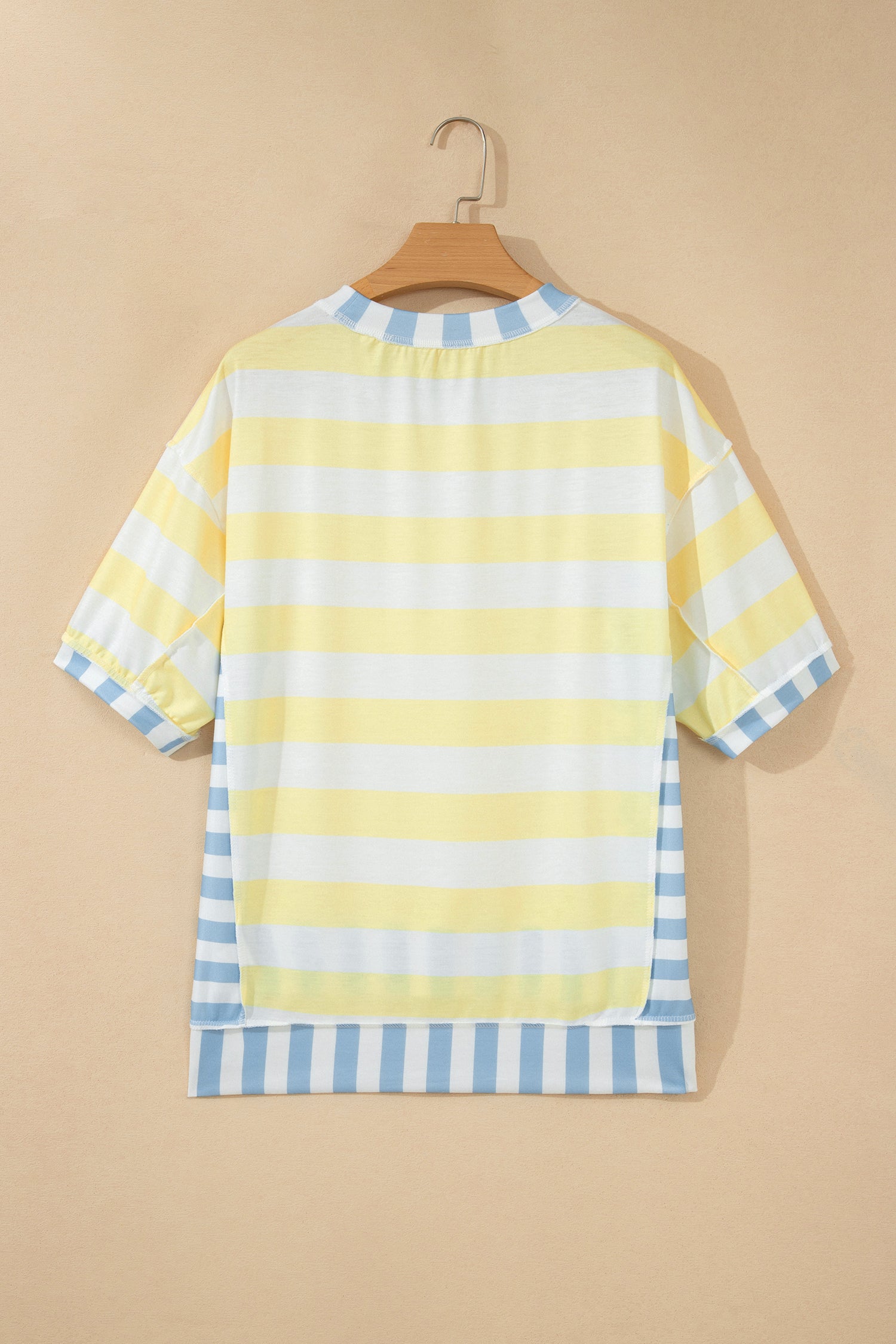 Pink Stripe Exposed Seam Contrast Patchwork Oversized Top