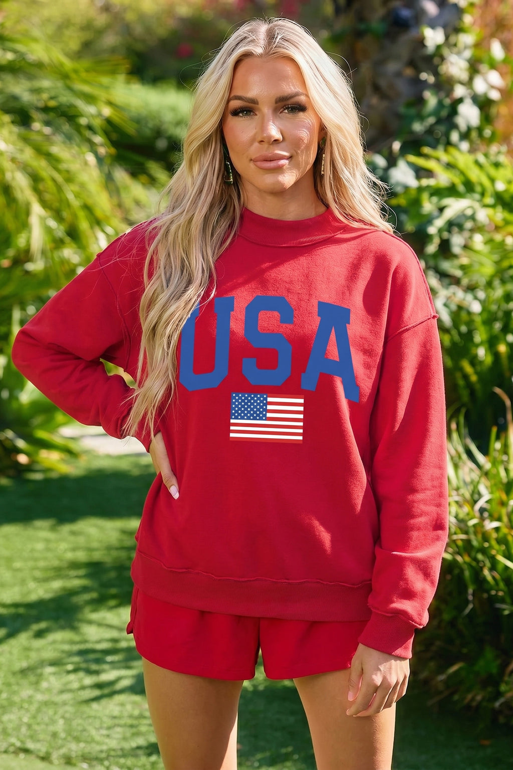 Dark Blue Mock Neck Reversible USA/America Graphic Sweatshirt