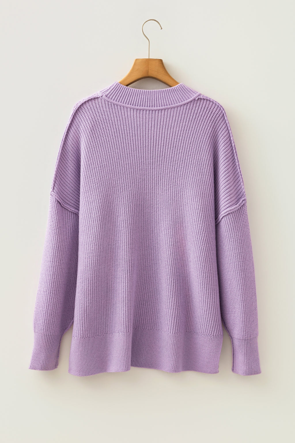 Chestnut Long Sleeve Ribbed Knit Stand Neck Regular Fit Pullover Sweater