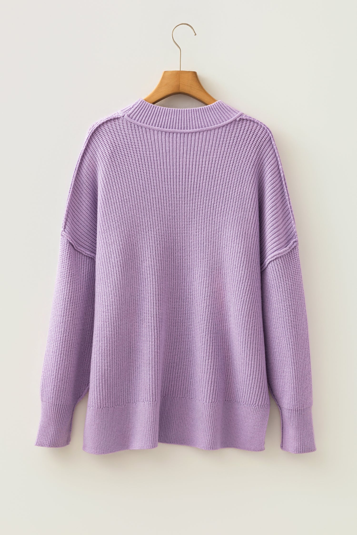 Chestnut Long Sleeve Ribbed Knit Stand Neck Regular Fit Pullover Sweater