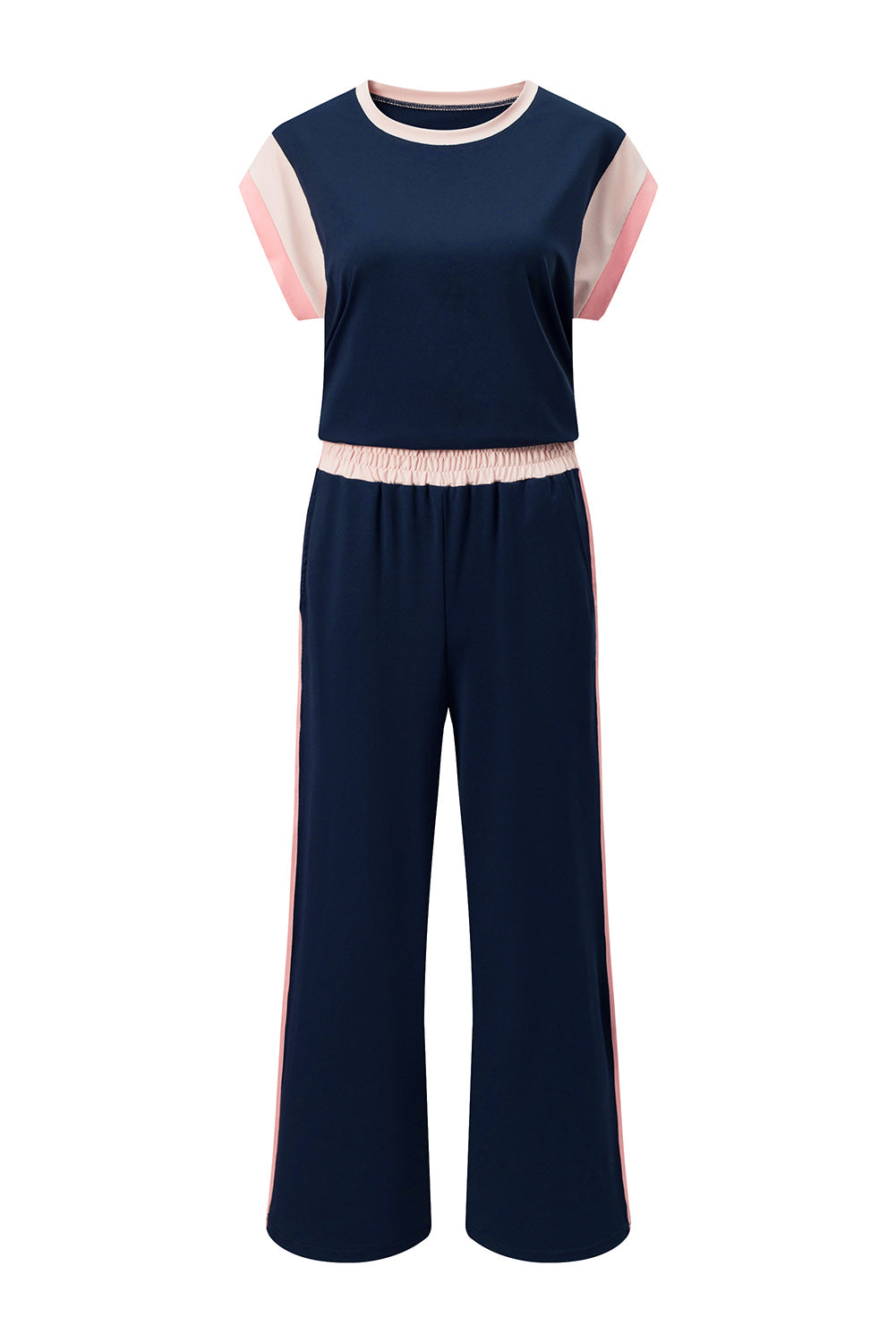 Racing Red Color Block Detail Casual Two-piece Set