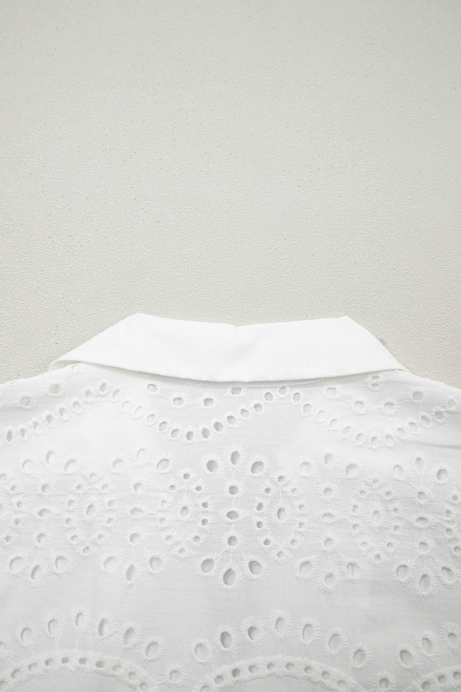 White Solid Color Eyelet Embroidered T Shirt Mini Dress