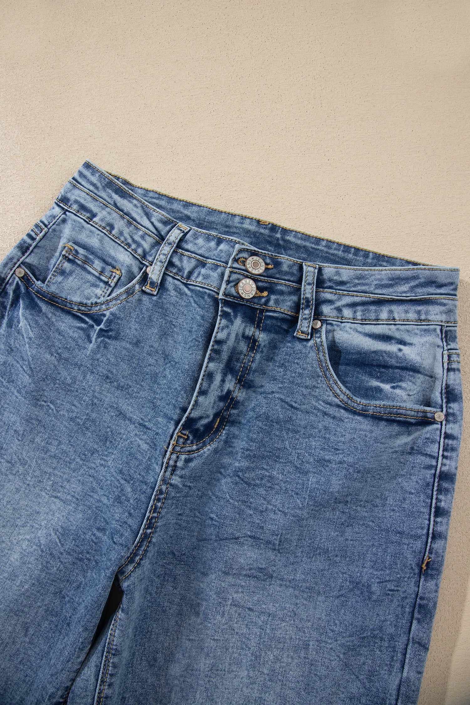 Beau Blue Acid Wash Pocket Detail Flare Jeans