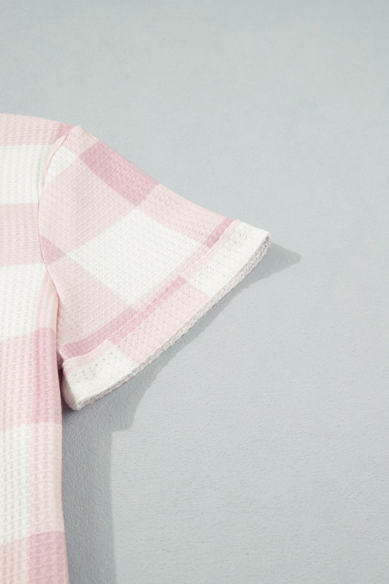 Pink Waffle Plaid Print Contrast Denim Shirt Collar Buttoned T Shirt Mini Dress