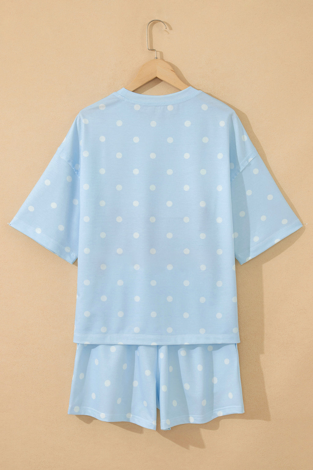 Yellow Exposed Seam Detail Polka Dot Loose Tee Drawstring Shorts Set