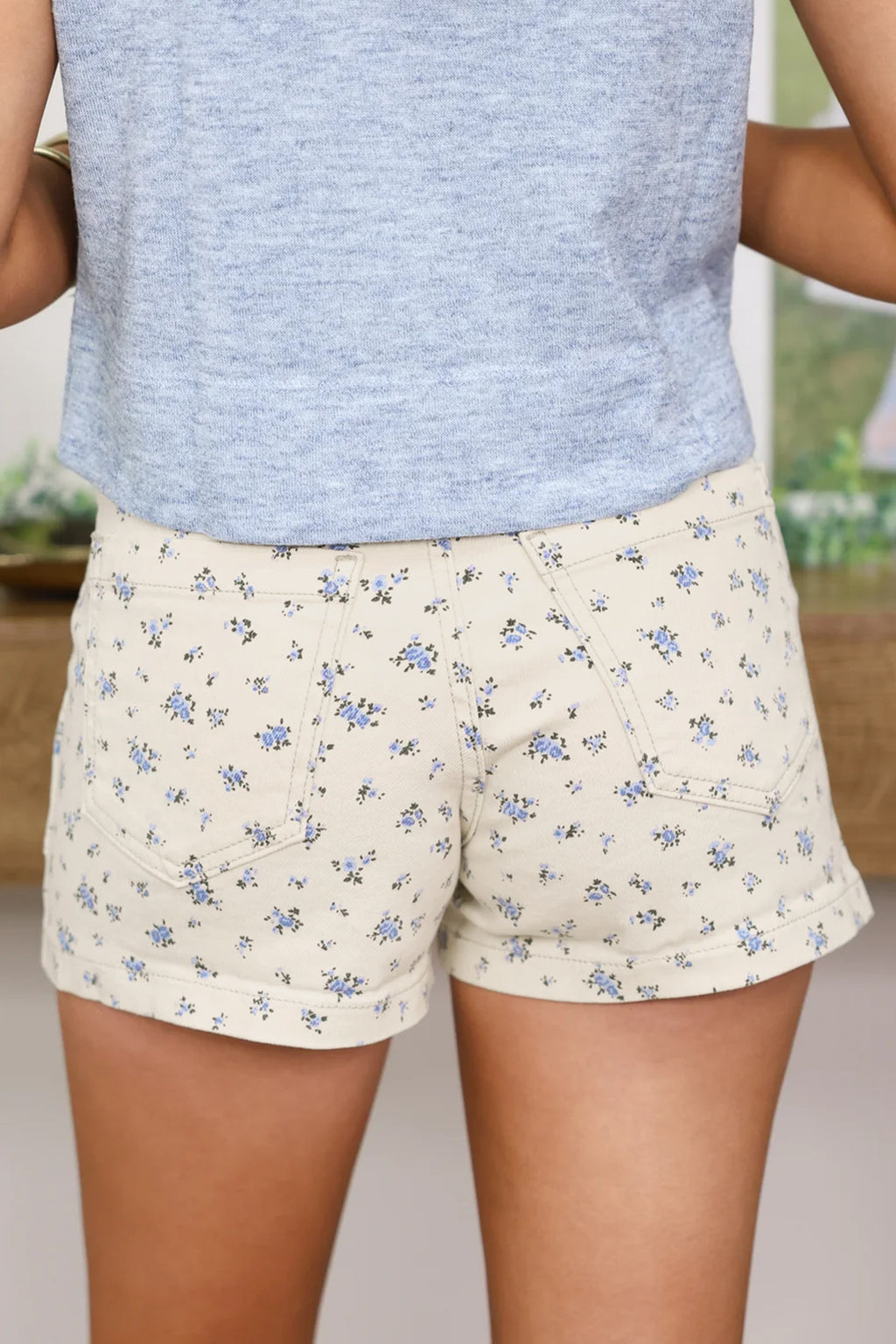 White Floral Casual Cute Denim Shorts