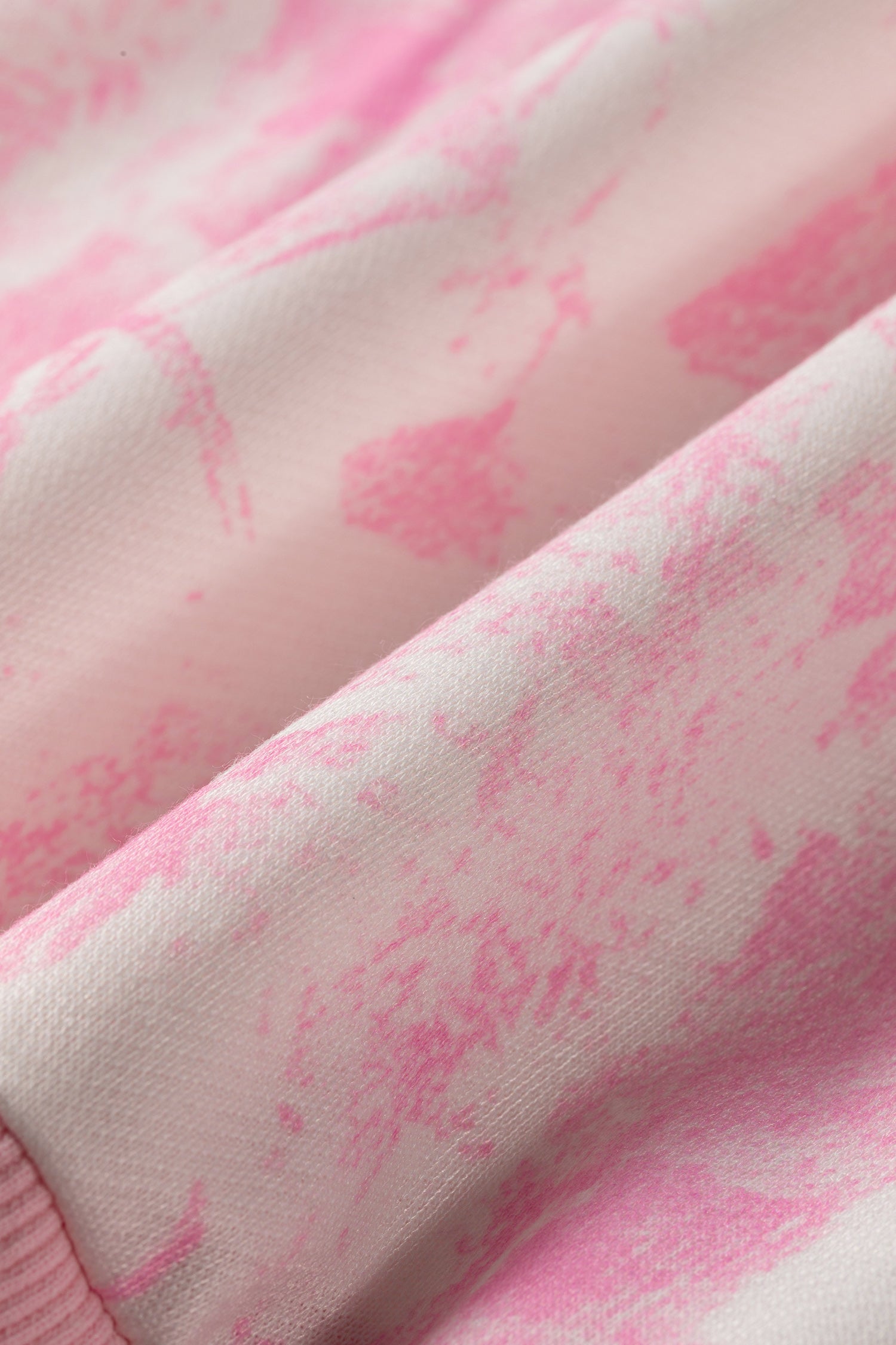 Pink Abstract Print Loose Hoodie Slim Shorts 2pcs Set