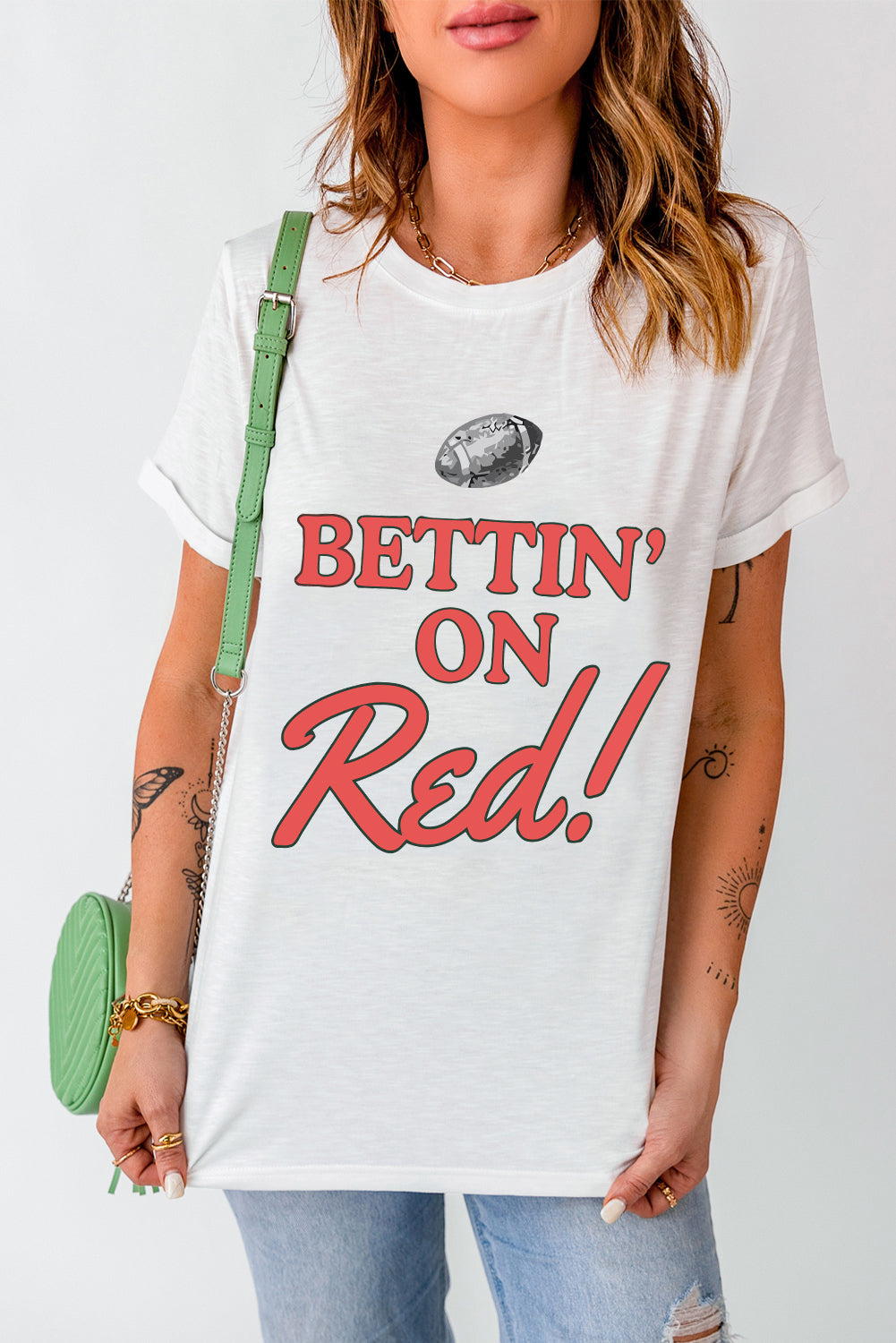 Football BETTIN ON Blue Graphic Crewneck T Shirt