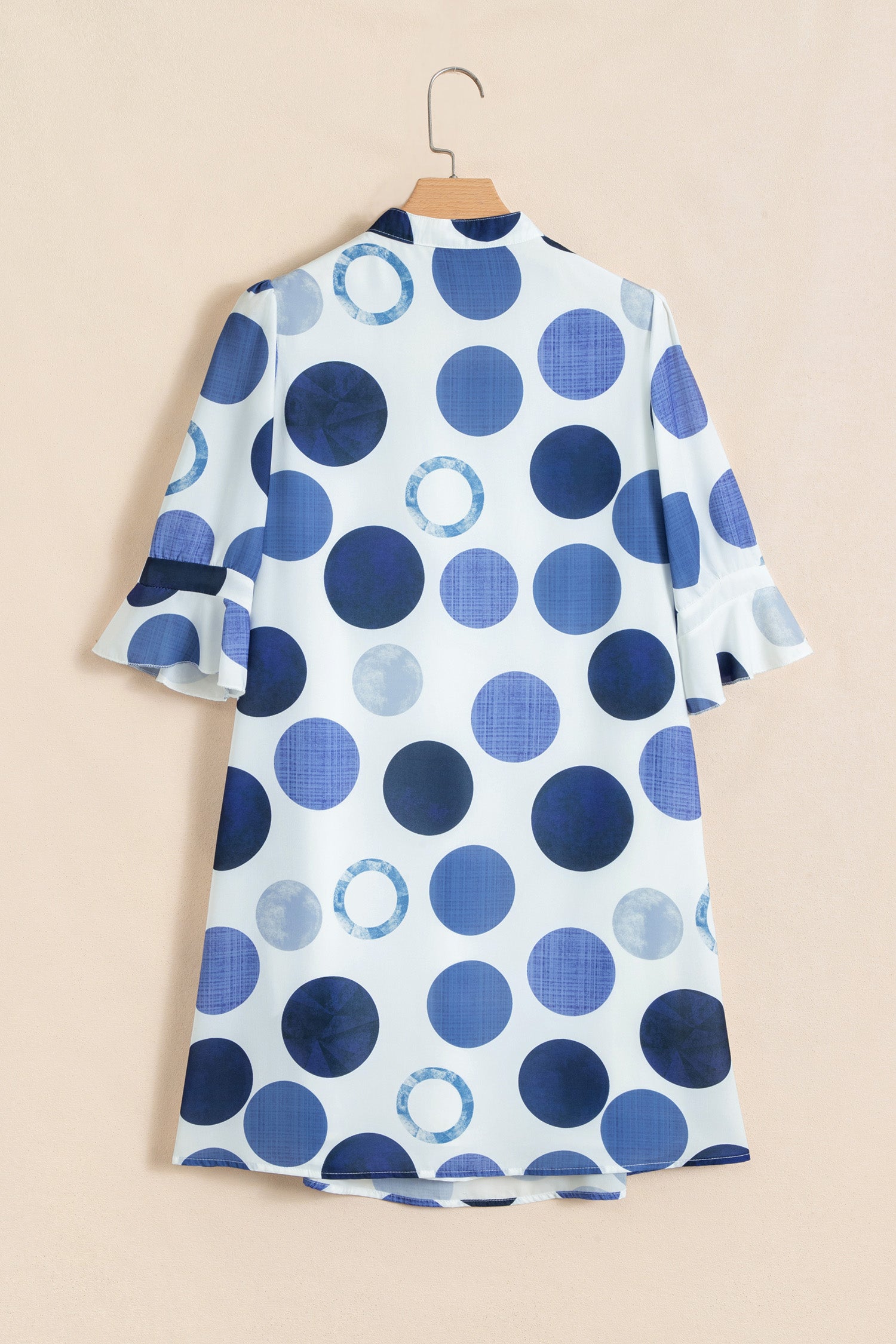 Green Polka Dot Print Flounced Half Sleeve Casual Vacation Style Mini Dress