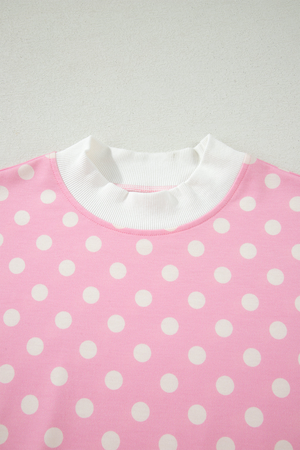 Green Polka Dot Print Color Block Trim Mock Neck Short Set