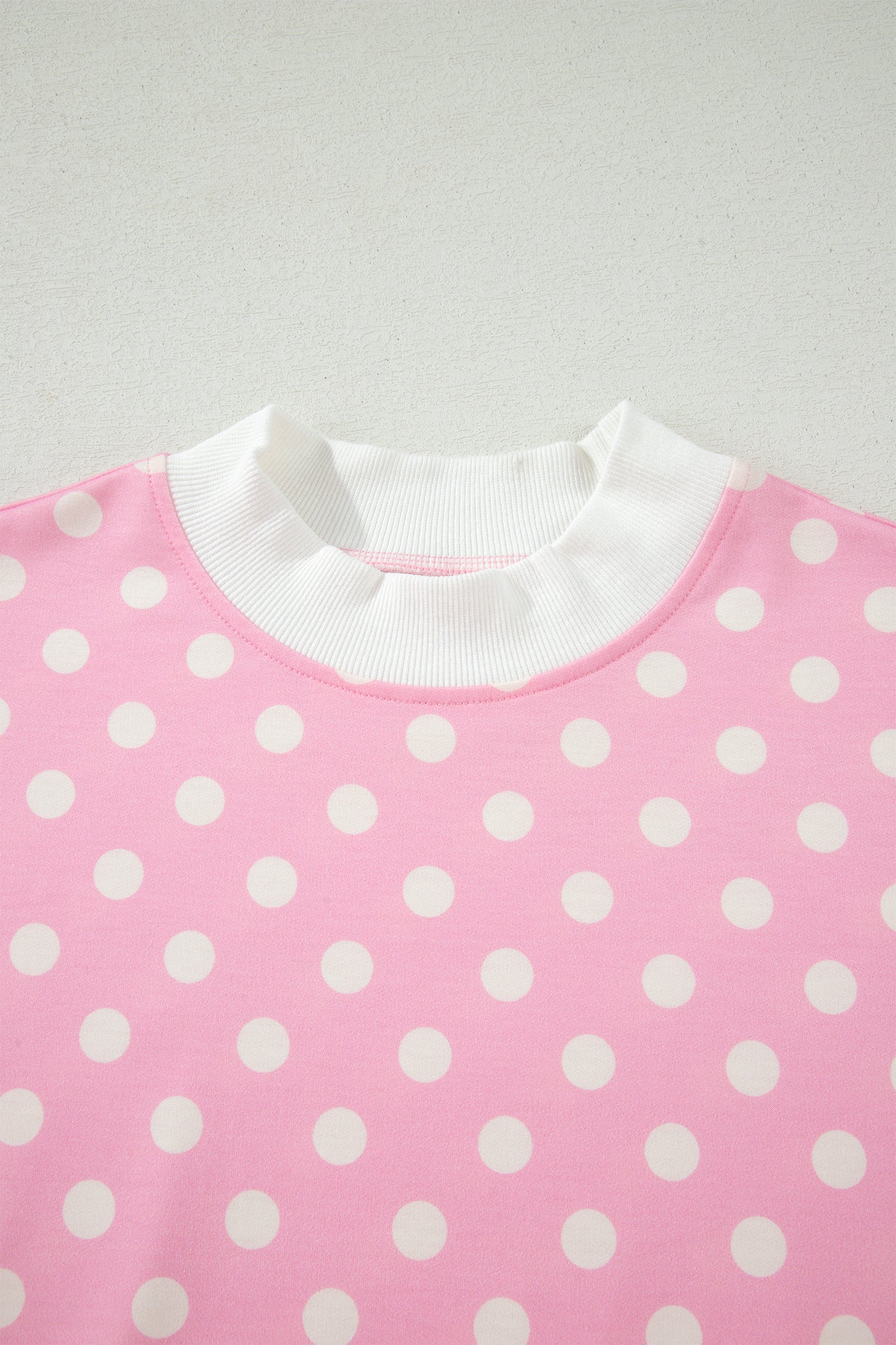 Green Polka Dot Print Color Block Trim Mock Neck Short Set