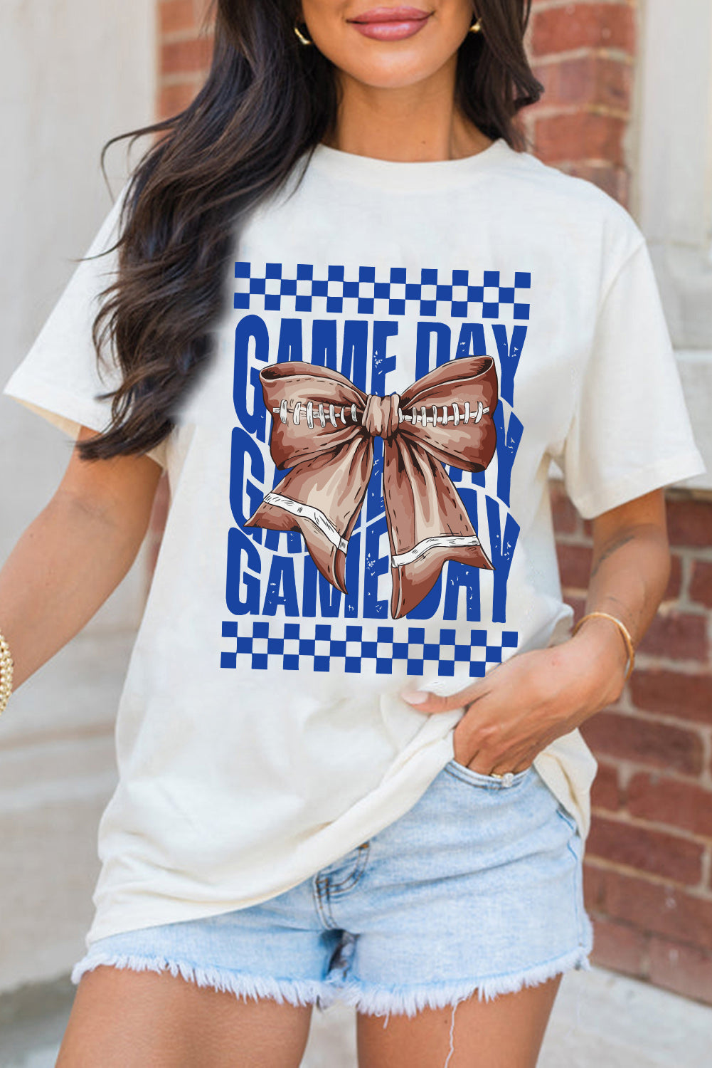 White Football Bow GAME DAY Graphic Tee