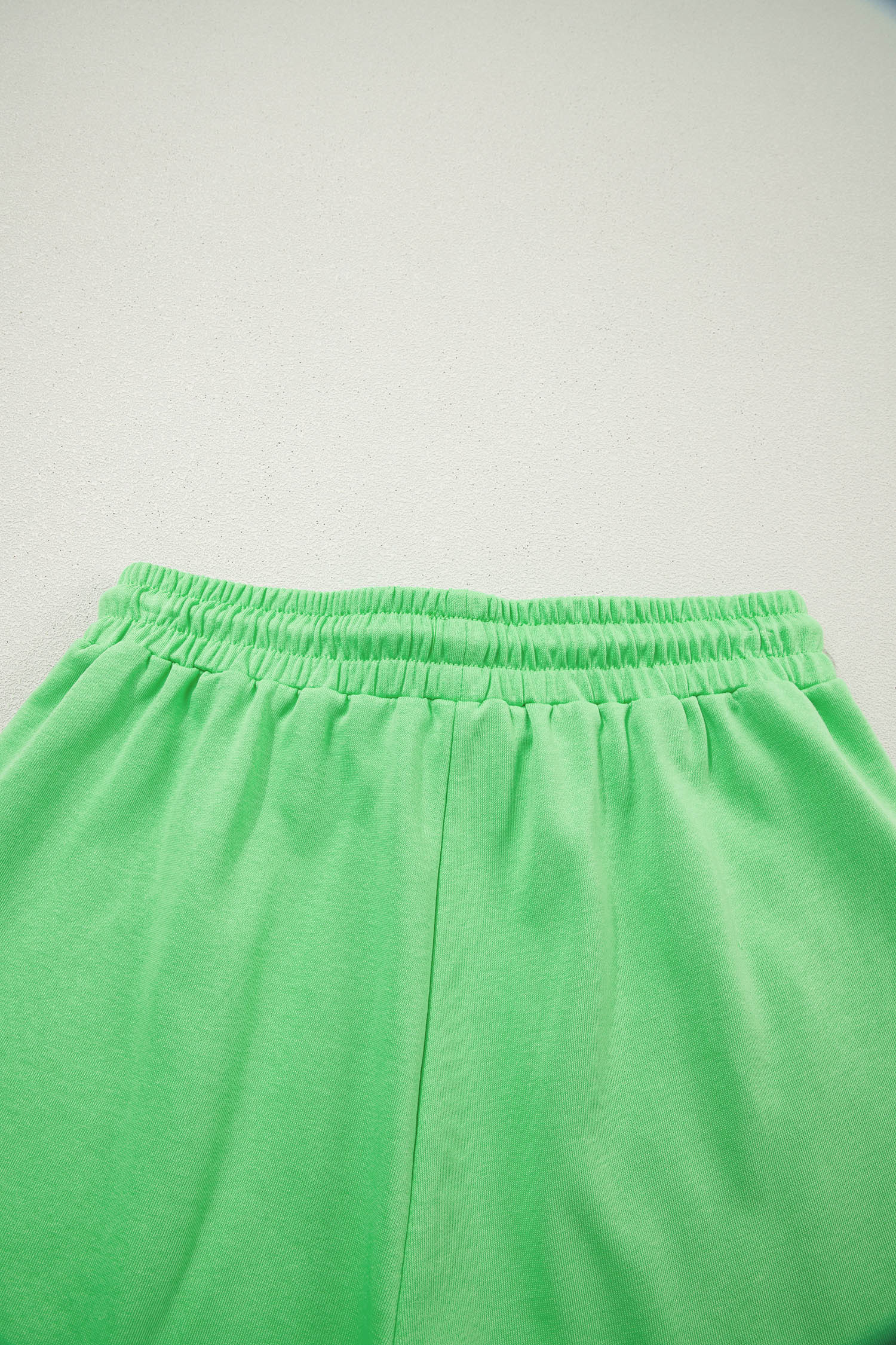 Light Blue Solid Color Puffy Loose Top Drawstring Shorts 2pcs Outfit