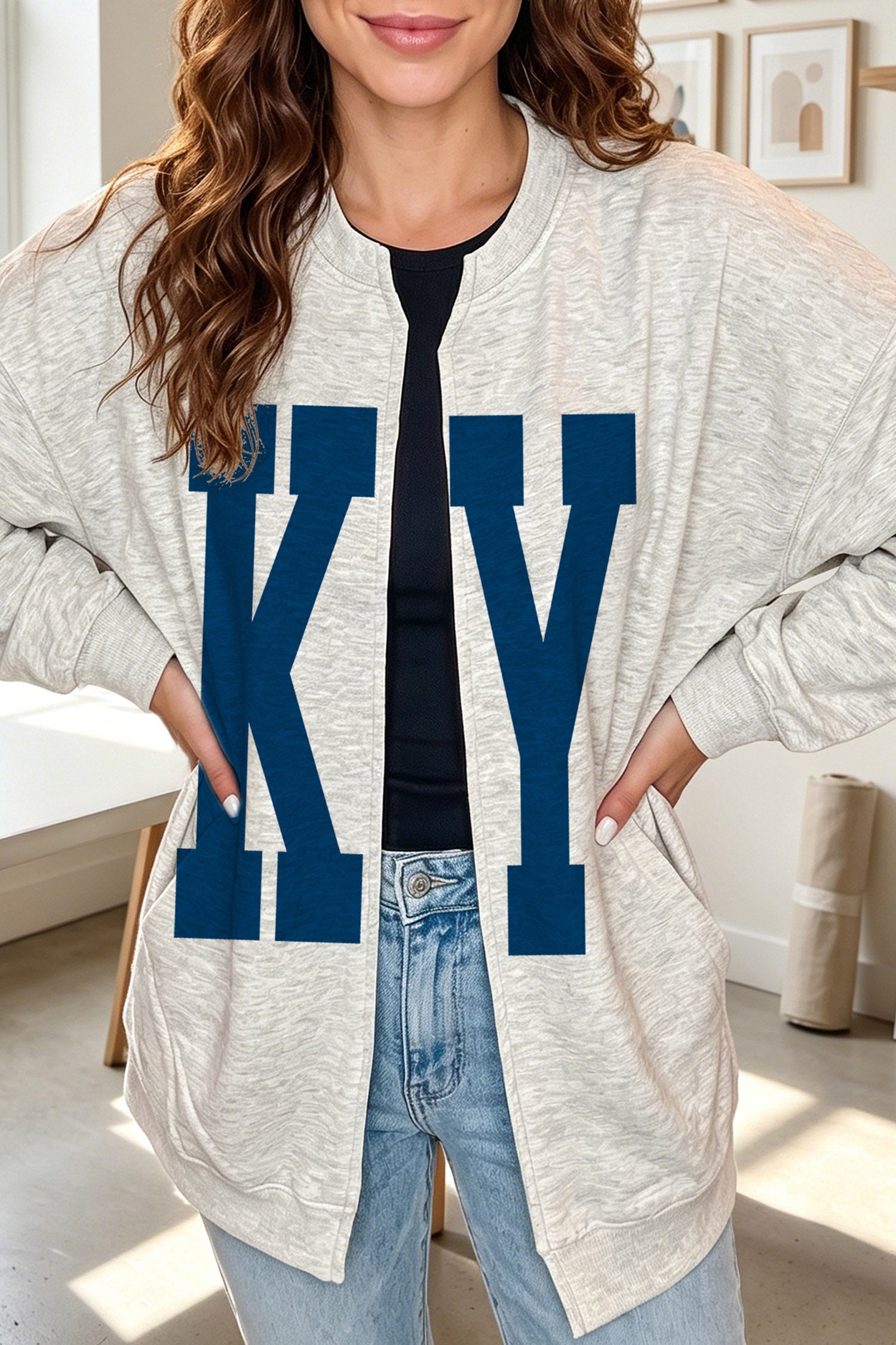 Light Grey Casual KY Open Front Tunic Sweatshirt