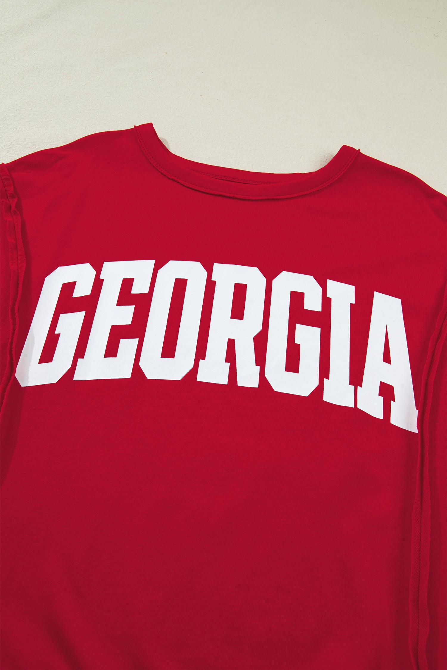 Red GEORGIA Letter Printed  Seam Drop Shoulder Loose Tee