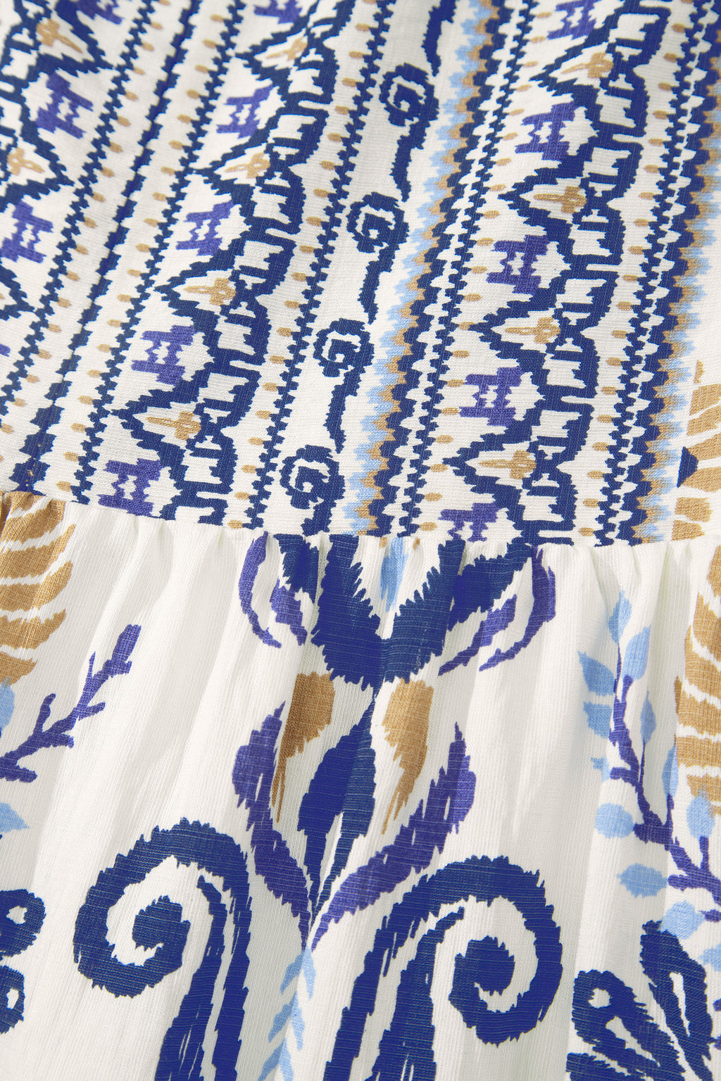 Blue Boho Western Floral Printed Split Neck Ruffled Sleeve Mini Dress