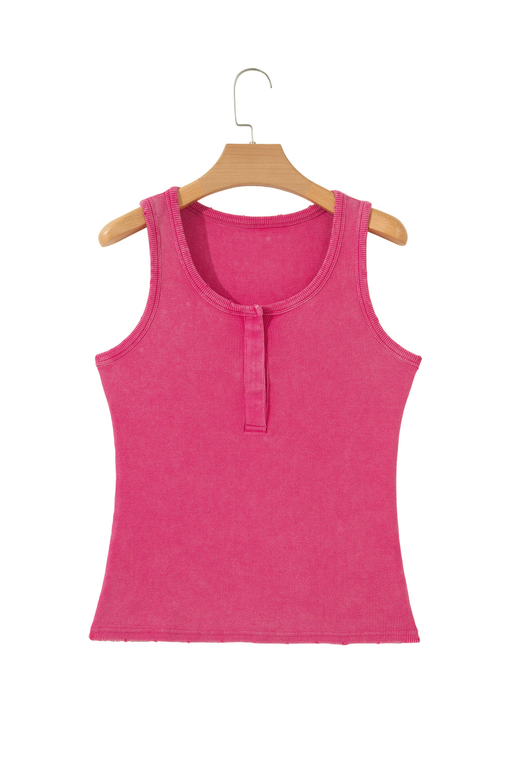 Bright Pink Vintage Distressed Ribbed Mineral Wash Tank Top