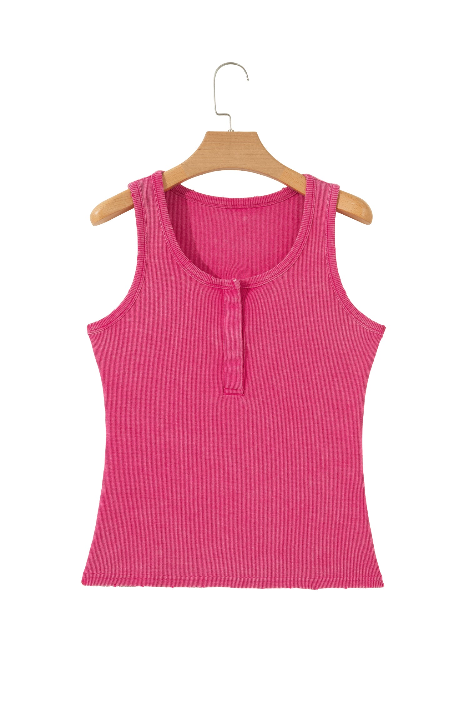Bright Pink Vintage Distressed Ribbed Mineral Wash Tank Top
