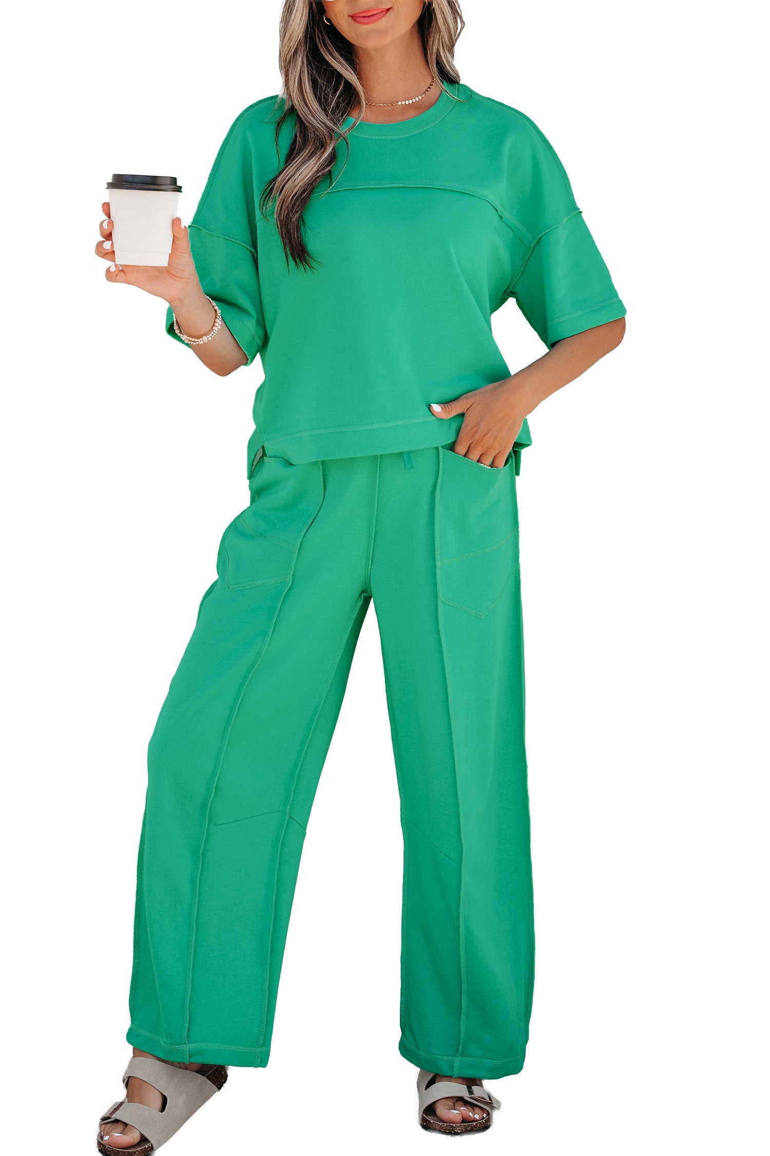 Sky Blue Drop Shoulder Boxy Tee and Barrel Pants Set