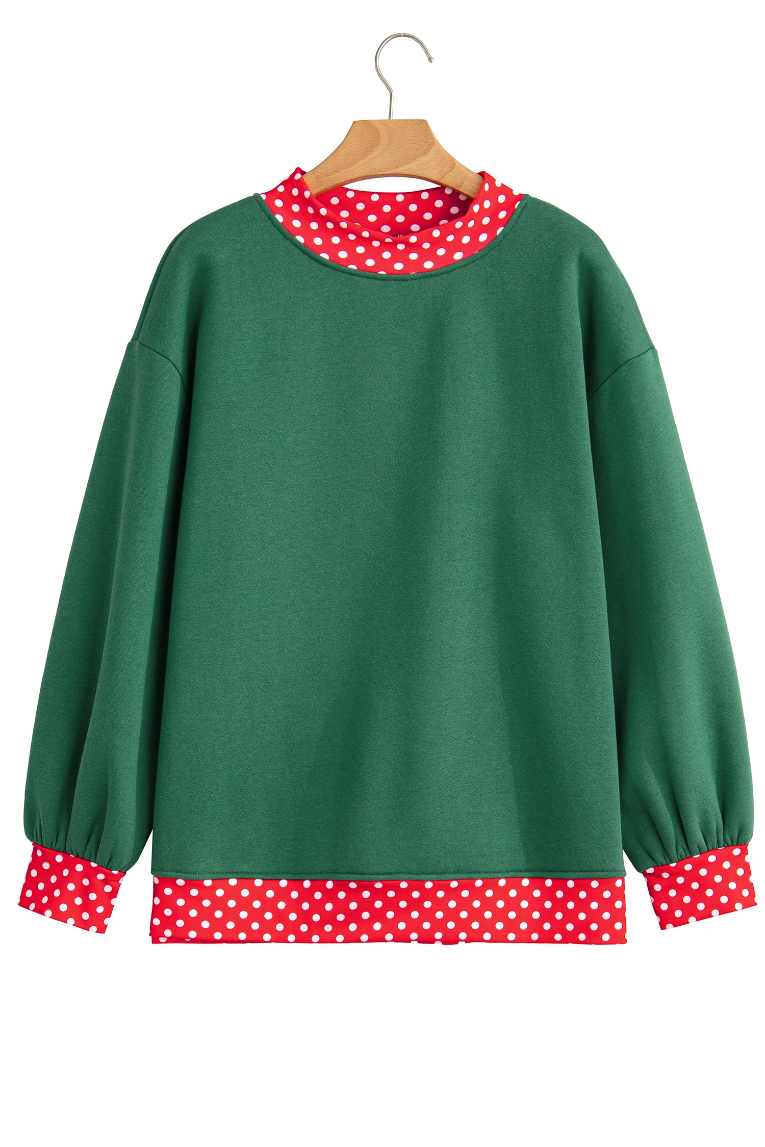 Dark Green Colorblock Polka Dot Contrast Trim Oversized Sweatshirt