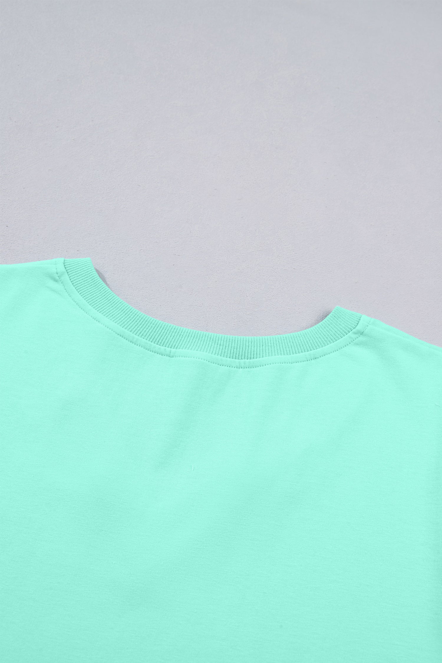 Mint Green Solid Color V Neck Short Puff Sleeve Blouse