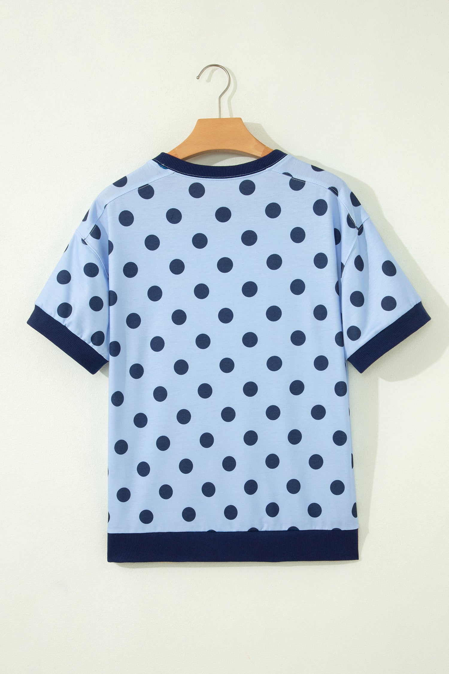 Pink Color Block Trim Polka Dot Casual Tee