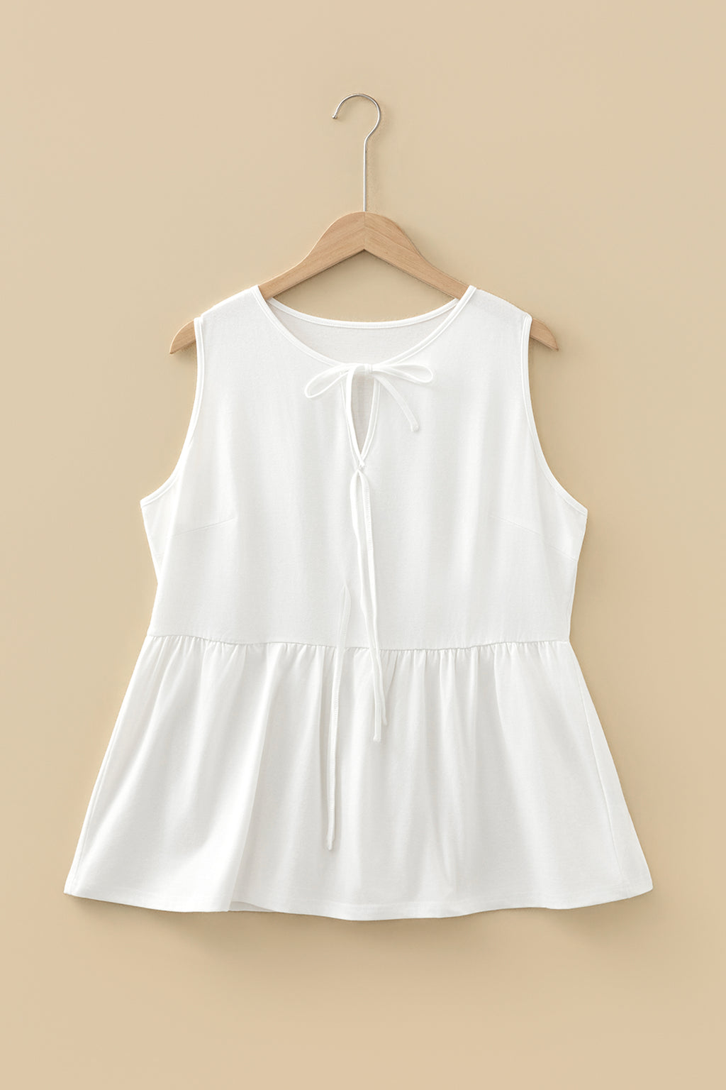 Beau Blue Plus Size Solid Color Bow Tie Peplum Tank Top