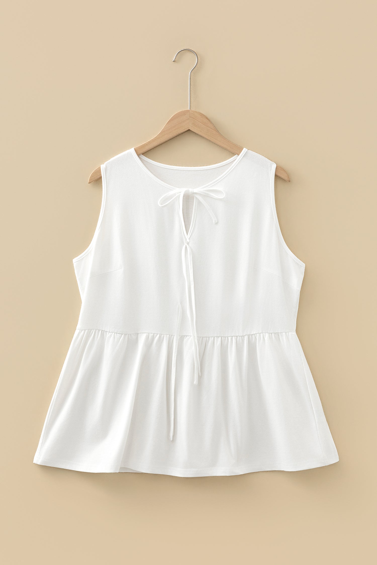 Beau Blue Plus Size Solid Color Bow Tie Peplum Tank Top