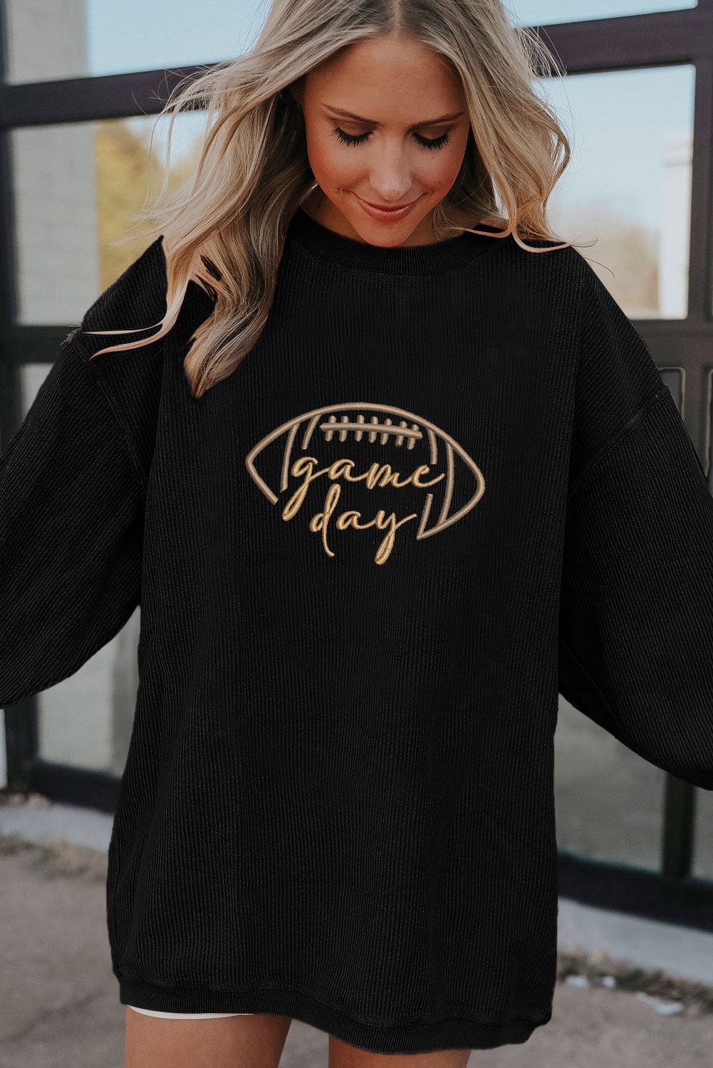 Football Game Day Embroidered Corduroy Sweatshirt