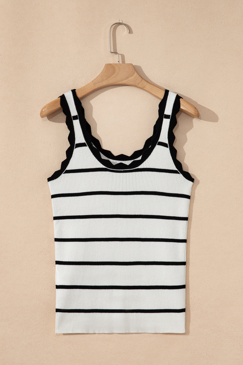 Bright Green Striped Scalloped Edge U Neck Sleeveless Sweater Vest