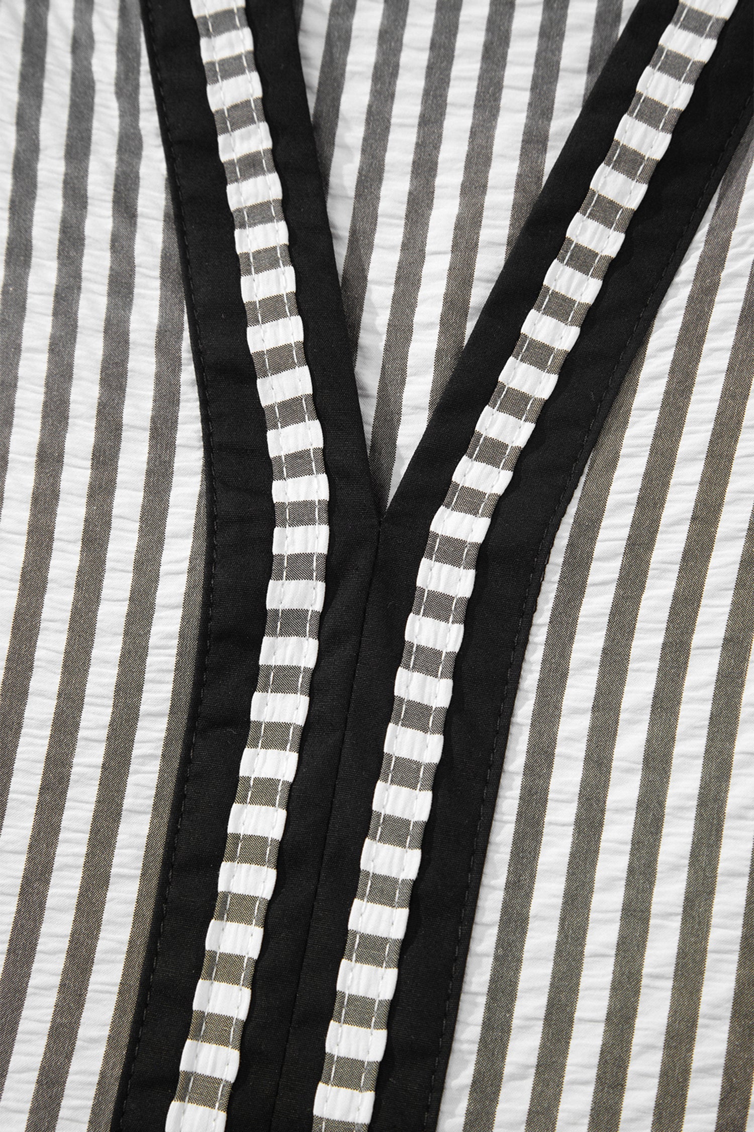 Black Stripe Contrast Trim V Neck Flutter Sleeve Casual Long Dress