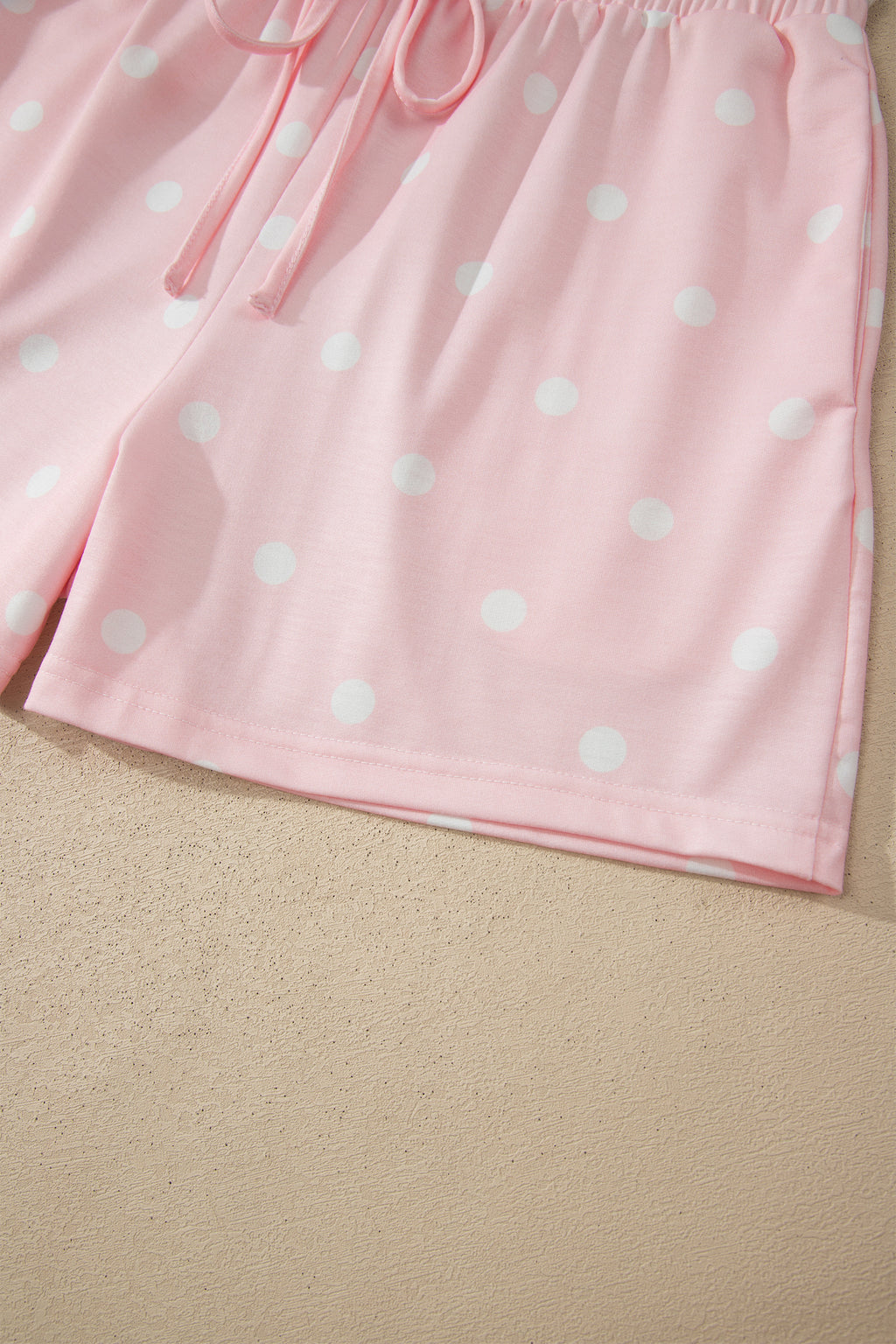 Yellow Exposed Seam Detail Polka Dot Loose Tee Drawstring Shorts Set