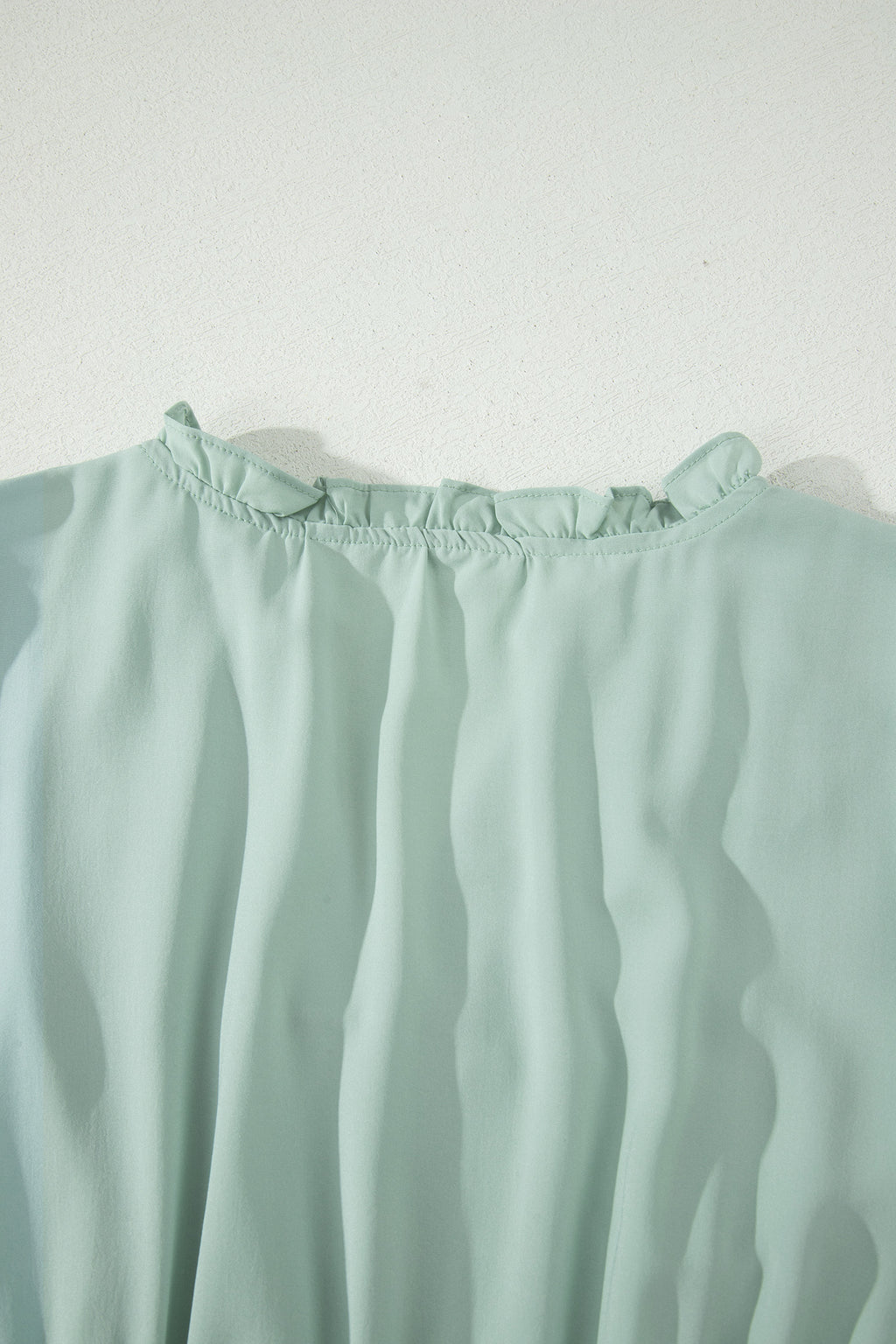 Clearly Aqua Solid Color V Neck Short Puff Sleeve High Waist Tiered Maxi Dress