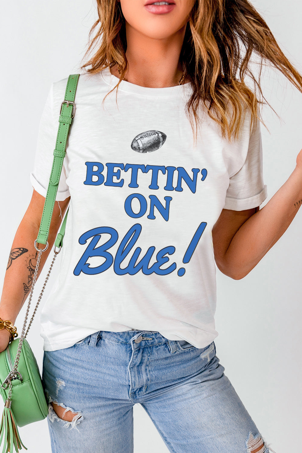 Football BETTIN ON Blue Graphic Crewneck T Shirt
