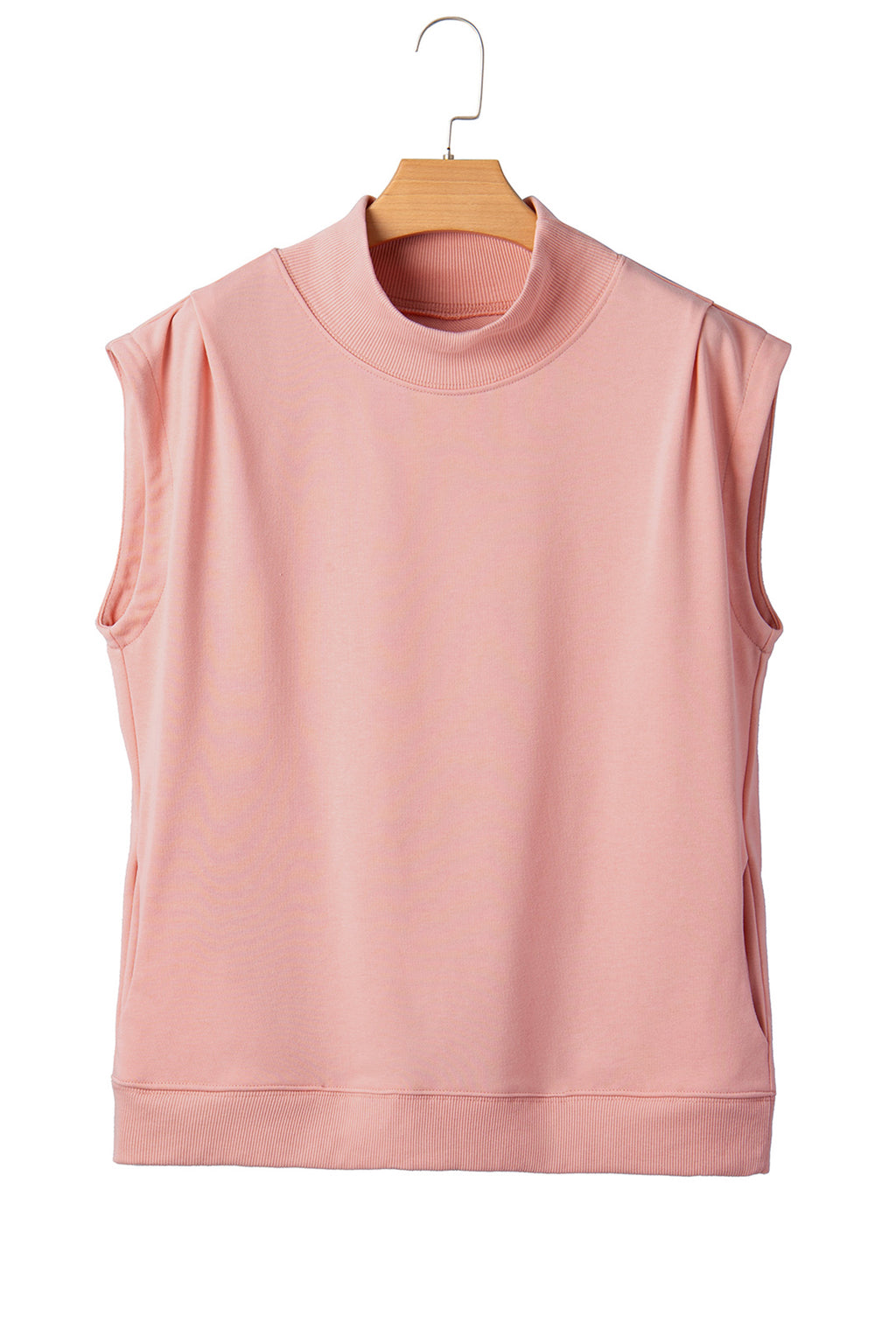 Orange Solid Color High Neck Cap Sleeve Loose Top